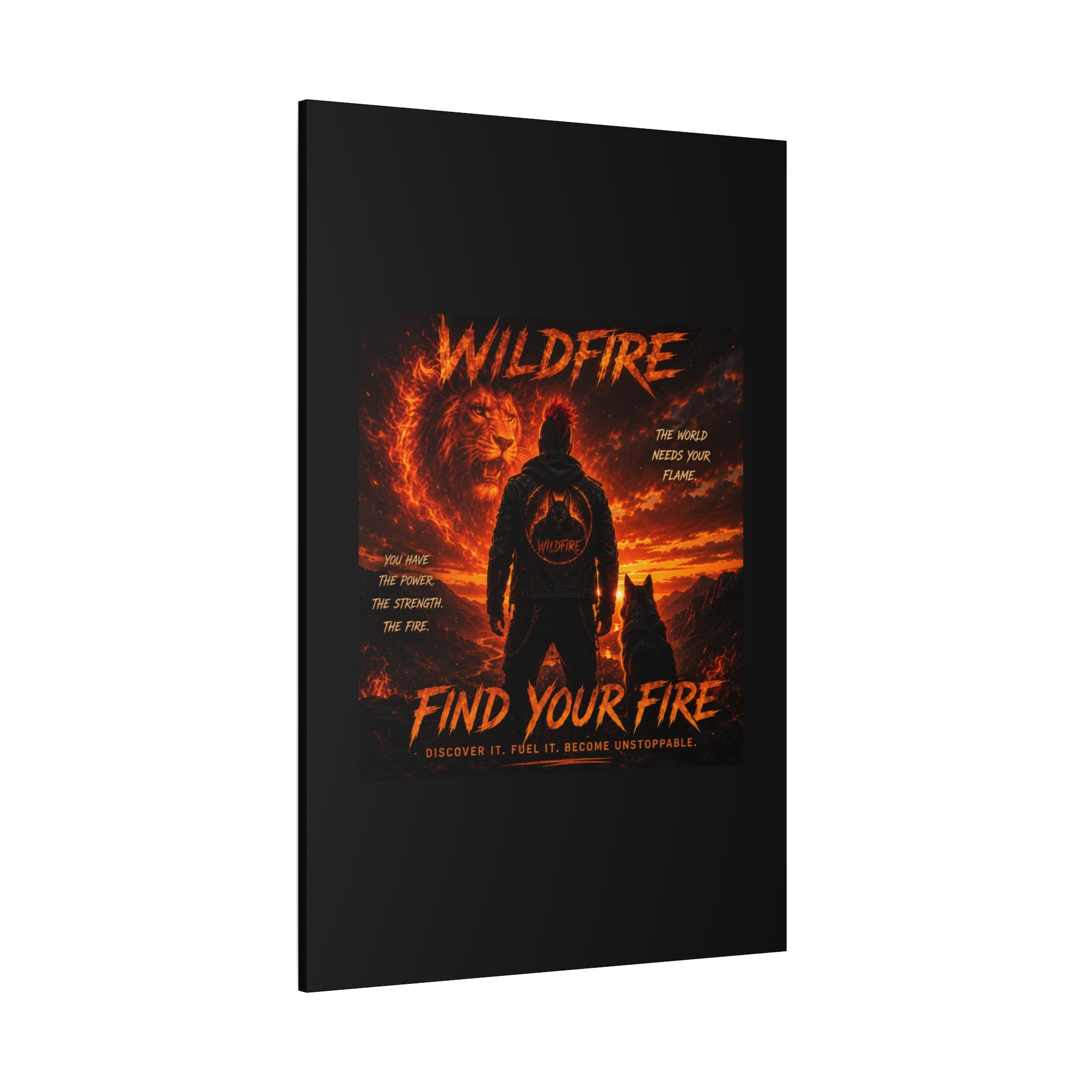Wildfire 'Find Your Fire' Matte Canvas Wall Art — Inspirational Lion & Silhouette Scene