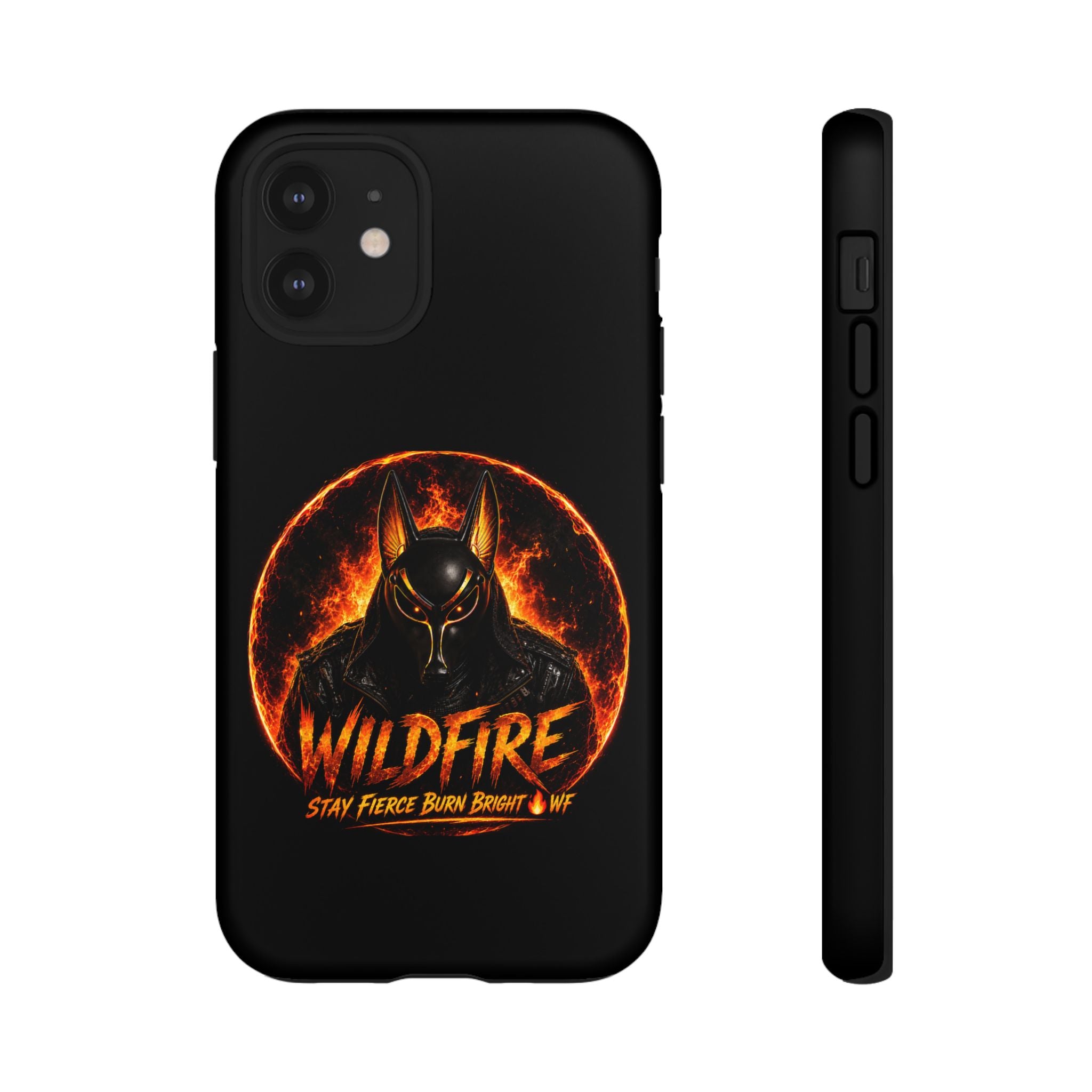 Wildfire Phone Case — Fierce Flaming Anubis Design, "Stay Fierce Burn Bright"
