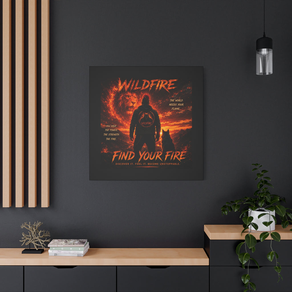 Wildfire 'Find Your Fire' Matte Canvas Wall Art — Inspirational Lion & Silhouette Scene