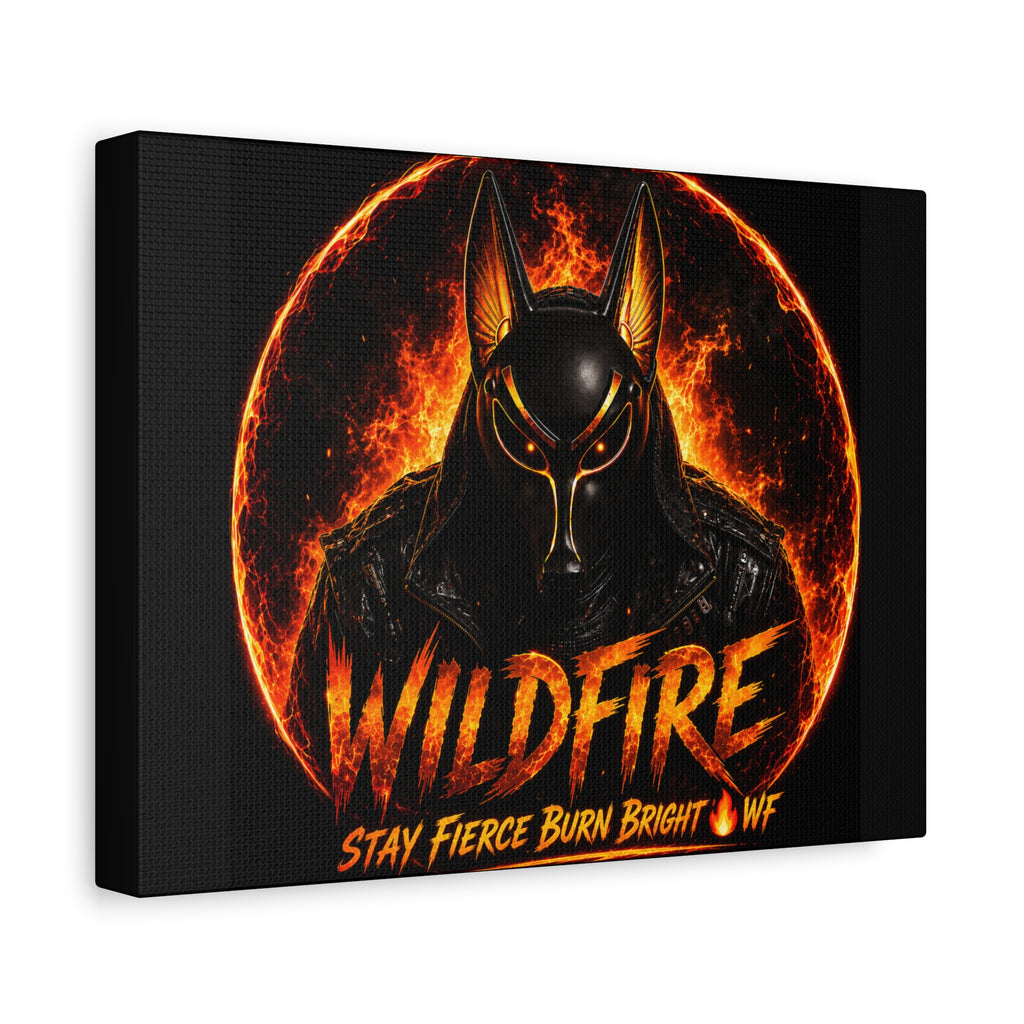 Wildfire Anubis Canvas — ‘WILDFIRE Stay Fierce Burn Bright’ Matte Stretched Wall Art