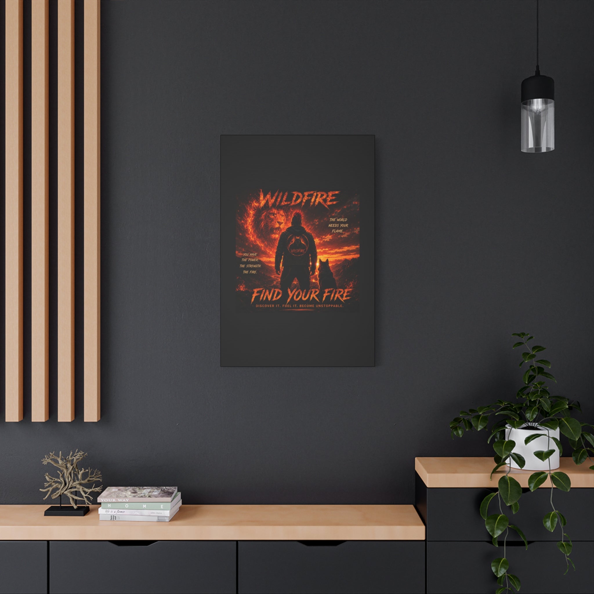Wildfire 'Find Your Fire' Matte Canvas Wall Art — Inspirational Lion & Silhouette Scene