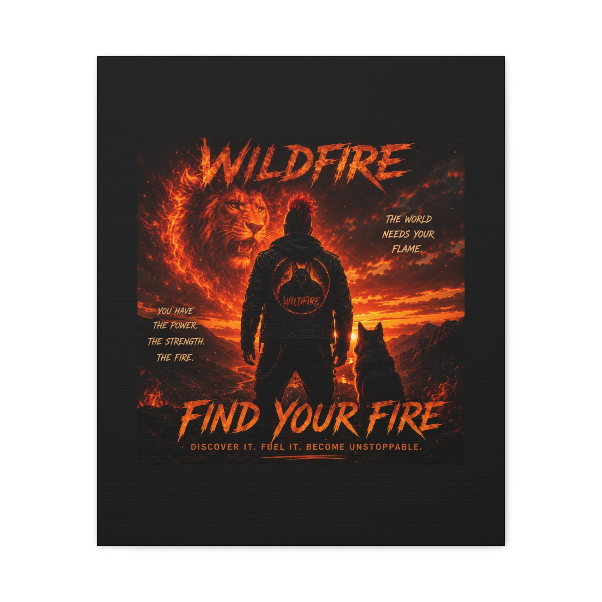 Wildfire 'Find Your Fire' Matte Canvas Wall Art — Inspirational Lion & Silhouette Scene