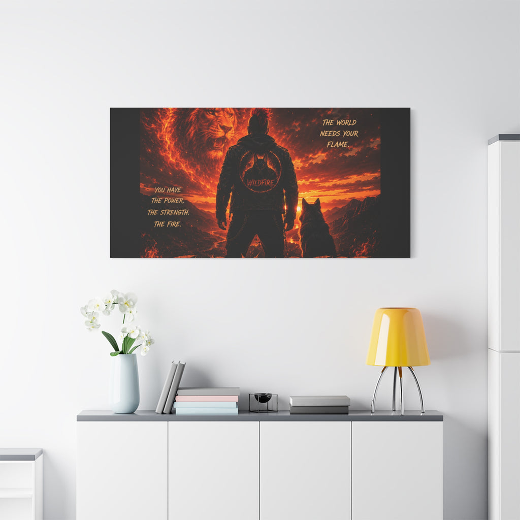 Wildfire 'Find Your Fire' Matte Canvas Wall Art — Inspirational Lion & Silhouette Scene