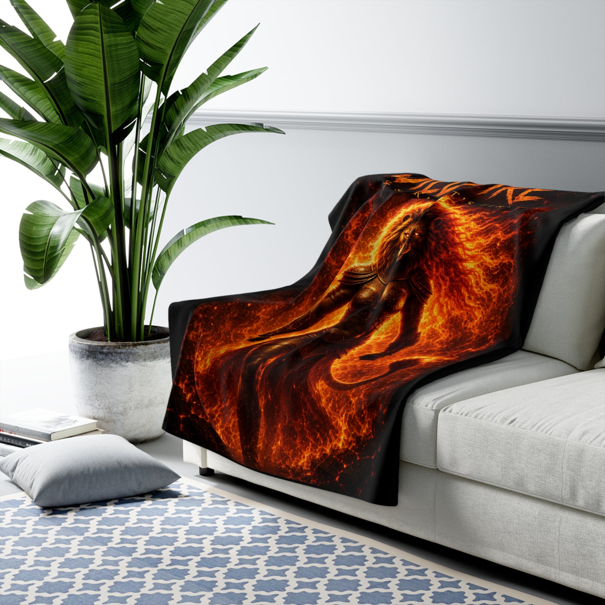 Wildfire Sherpa Fleece Blanket — 'Wildfire: Sekhmet's Fire' Fiery Lioness Throw
