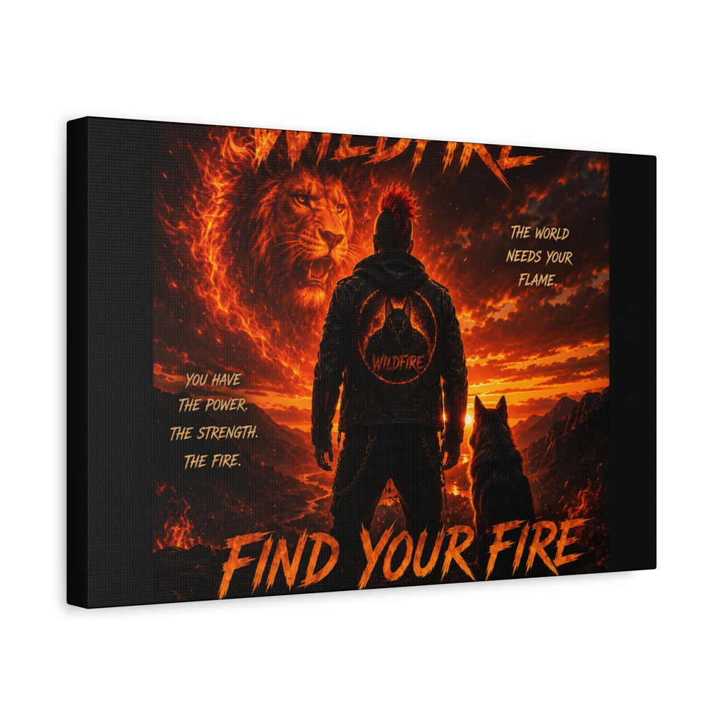 Wildfire 'Find Your Fire' Matte Canvas Wall Art — Inspirational Lion & Silhouette Scene