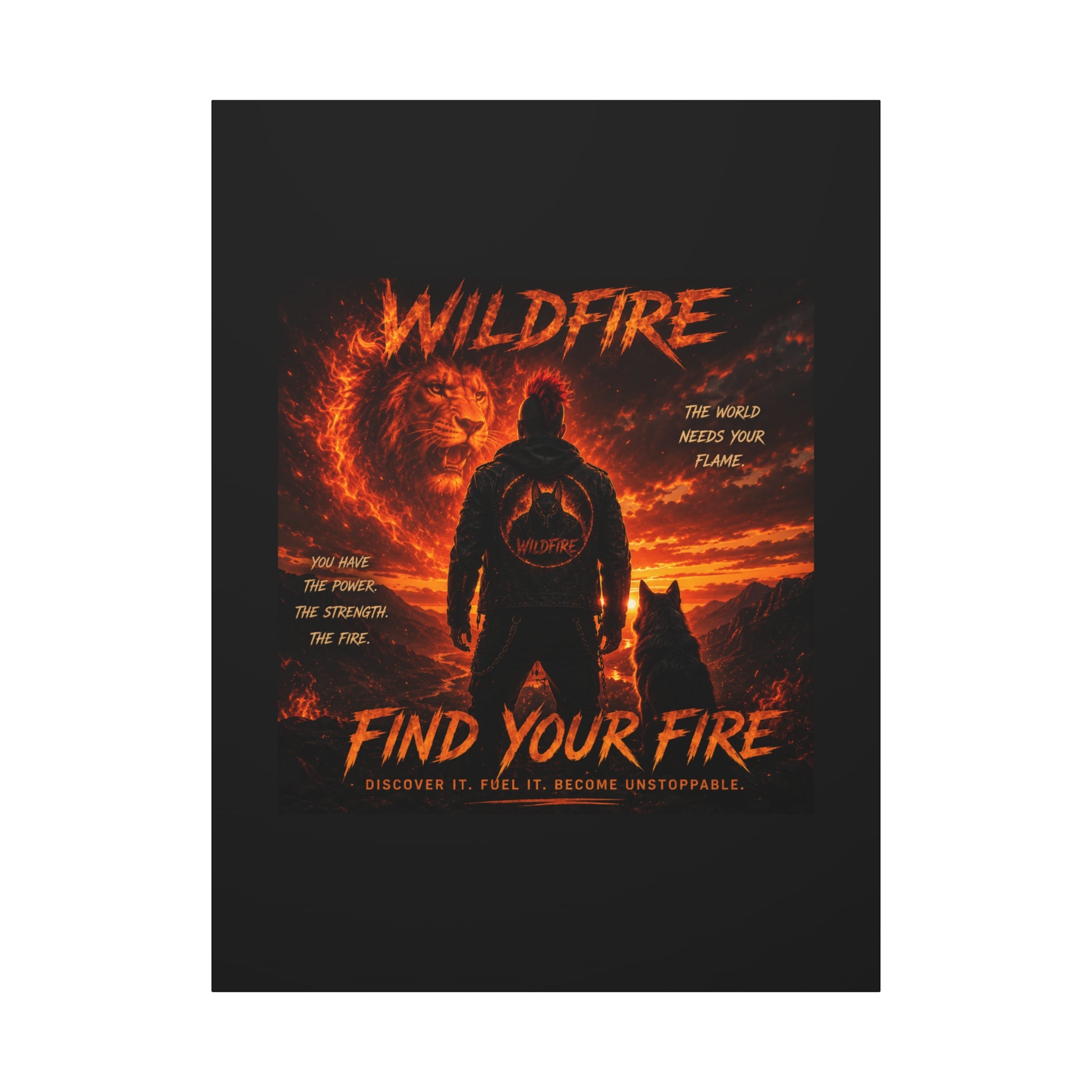 Wildfire 'Find Your Fire' Matte Canvas Wall Art — Inspirational Lion & Silhouette Scene