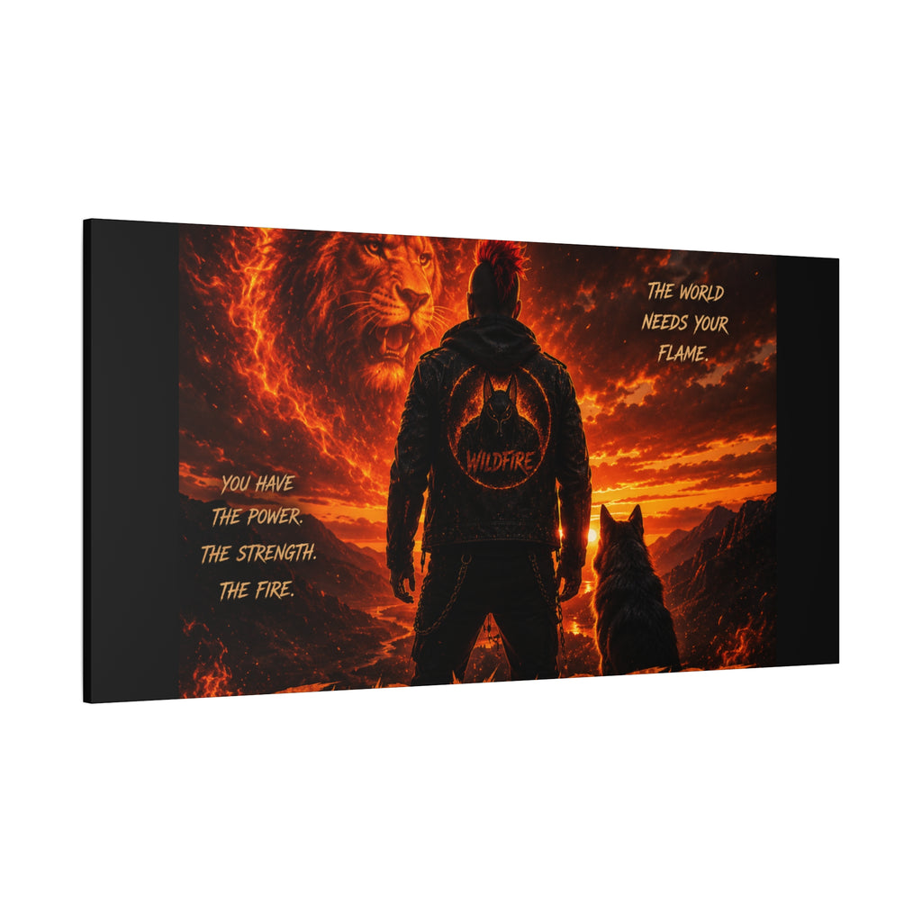 Wildfire 'Find Your Fire' Matte Canvas Wall Art — Inspirational Lion & Silhouette Scene