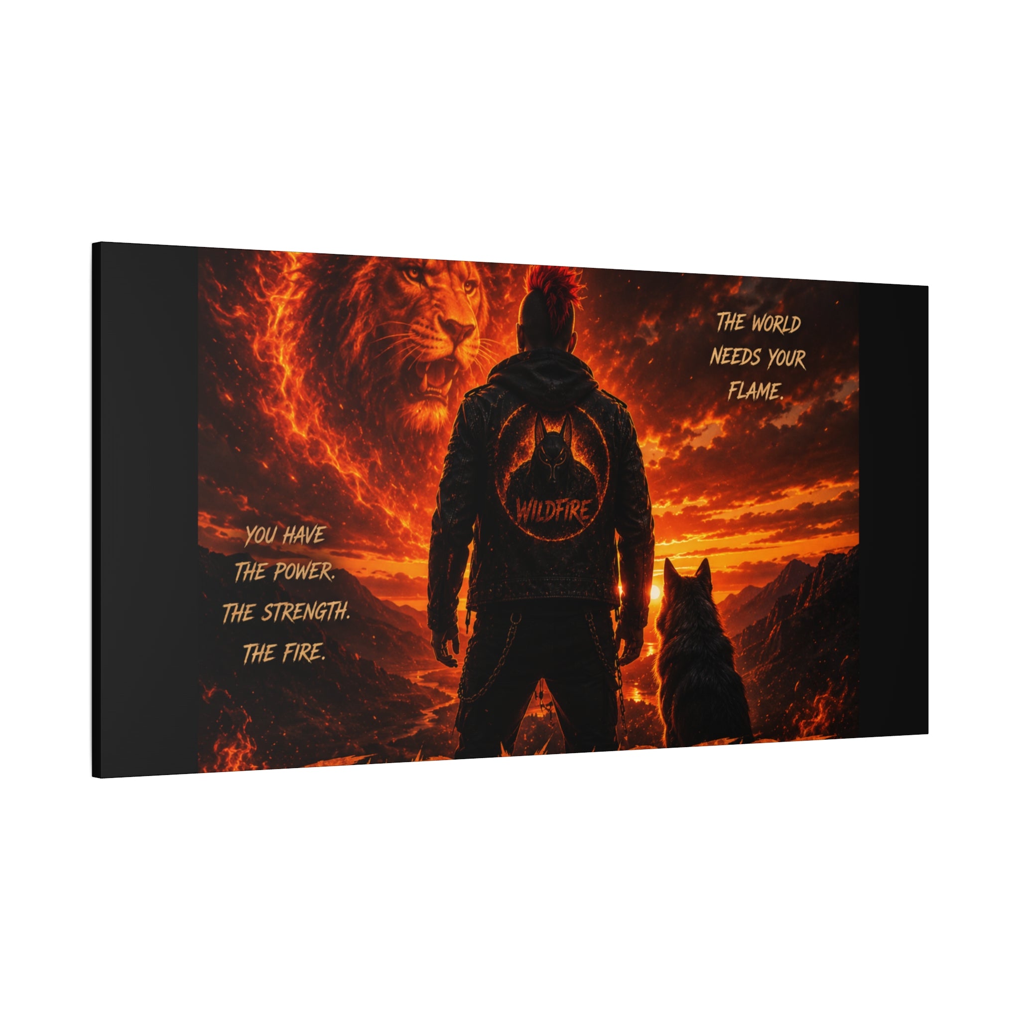 Wildfire 'Find Your Fire' Matte Canvas Wall Art — Inspirational Lion & Silhouette Scene