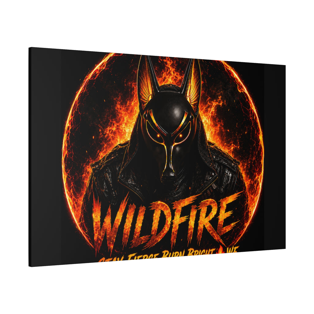 Wildfire Anubis Canvas — ‘WILDFIRE Stay Fierce Burn Bright’ Matte Stretched Wall Art