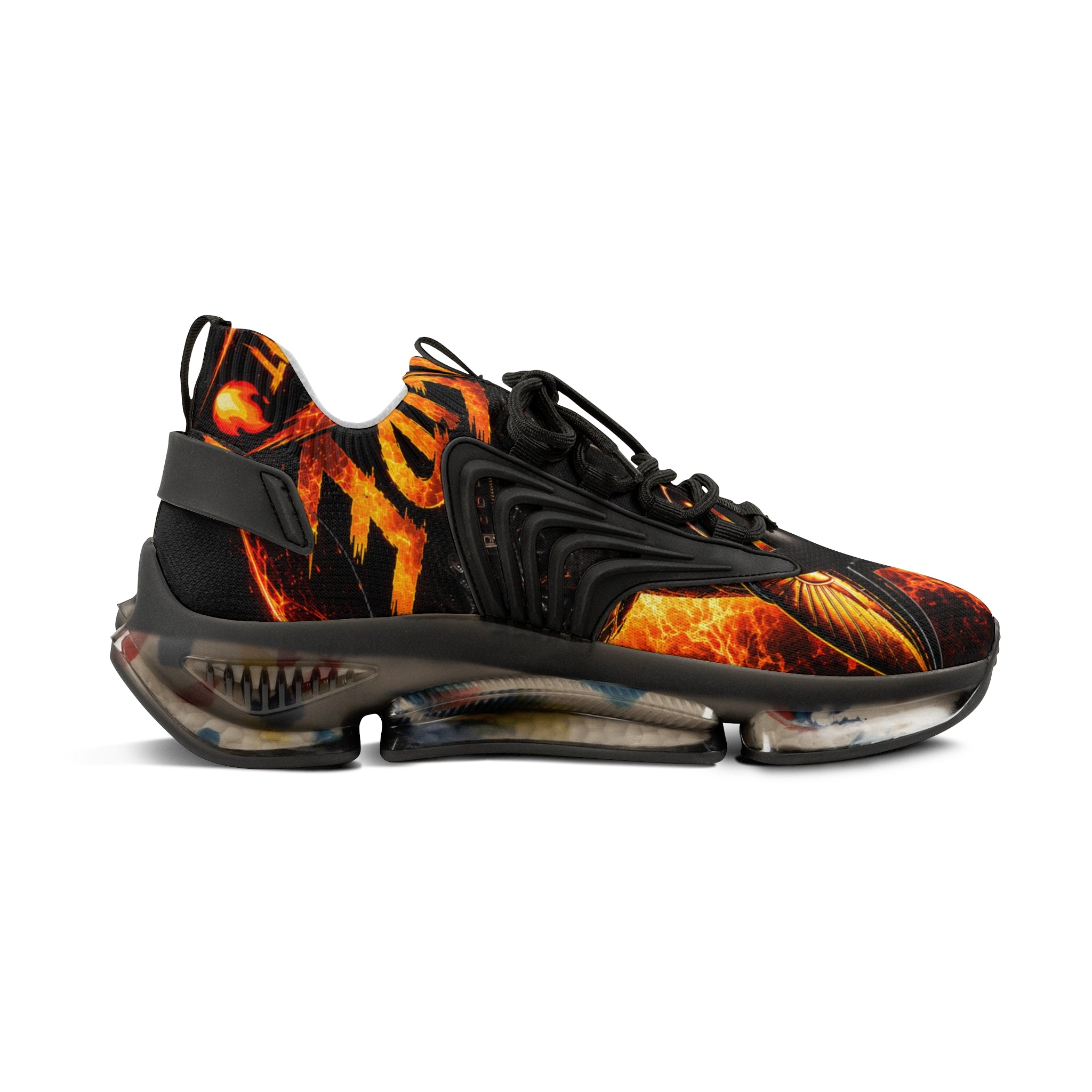 Men's Flame Graphic Sneakers — Bold Athletic Mesh Shoes