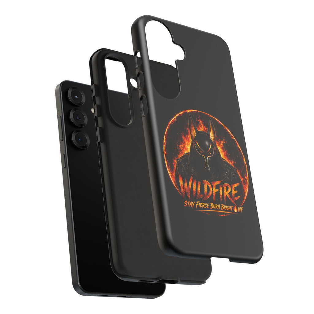 Wildfire Phone Case — Fierce Flaming Anubis Design, "Stay Fierce Burn Bright"