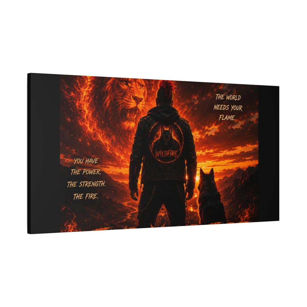 Wildfire 'Find Your Fire' Matte Canvas Wall Art — Inspirational Lion & Silhouette Scene