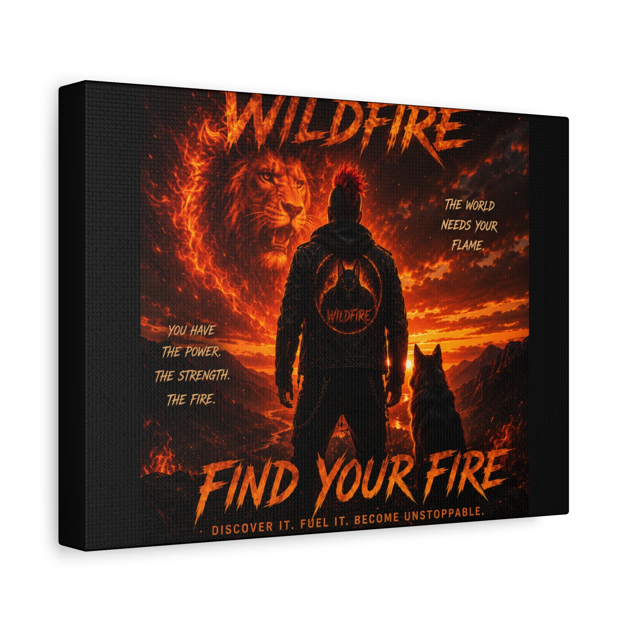 Wildfire 'Find Your Fire' Matte Canvas Wall Art — Inspirational Lion & Silhouette Scene