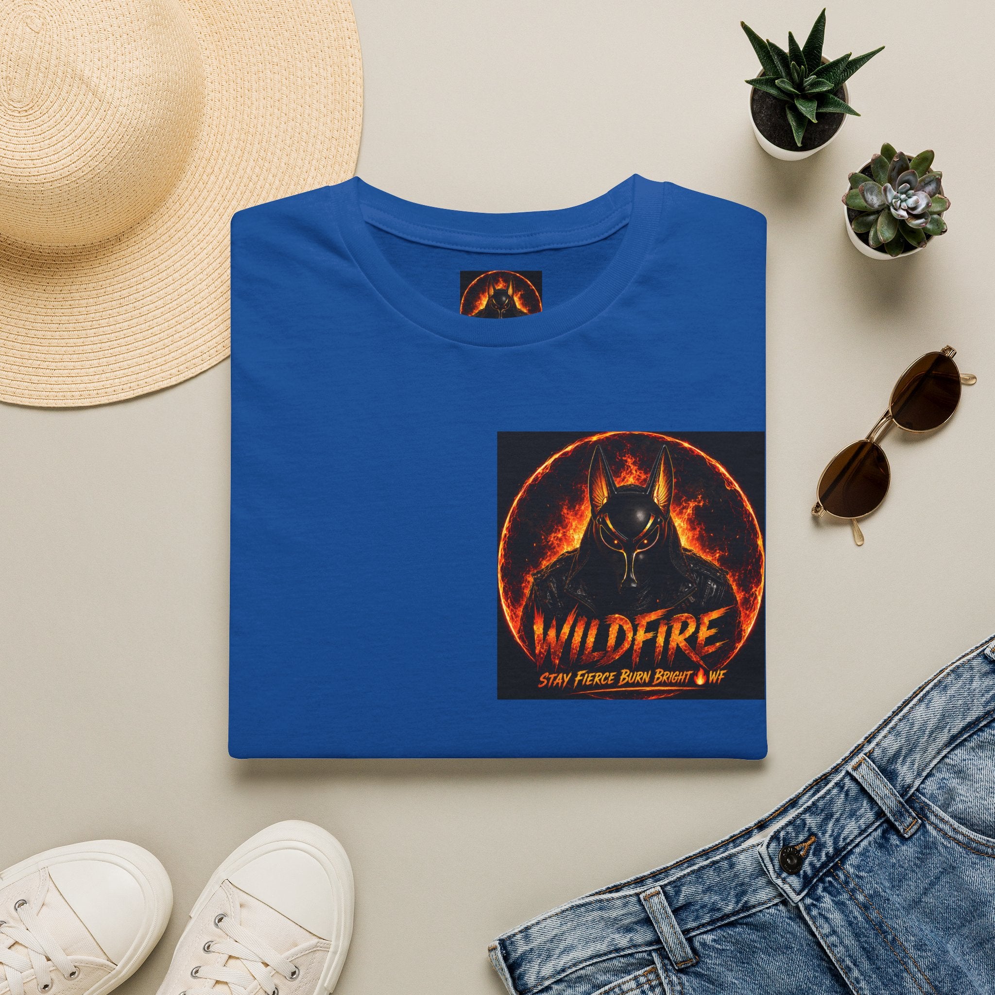 Wildfire Sekhmet's Fire Graphic T-Shirt — "Wildfire" Fiery Anubis Band Tee