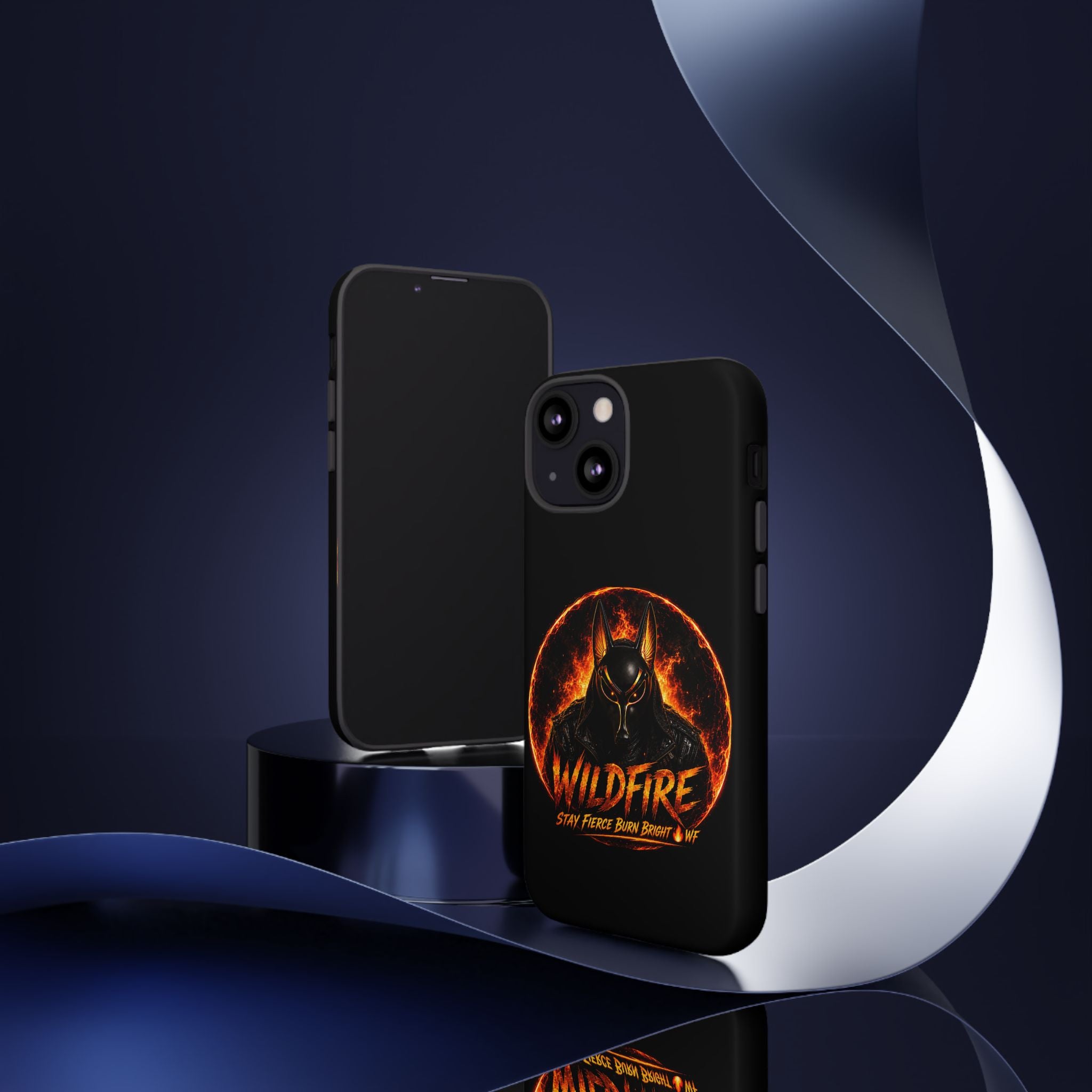 Wildfire Phone Case — Fierce Flaming Anubis Design, "Stay Fierce Burn Bright"