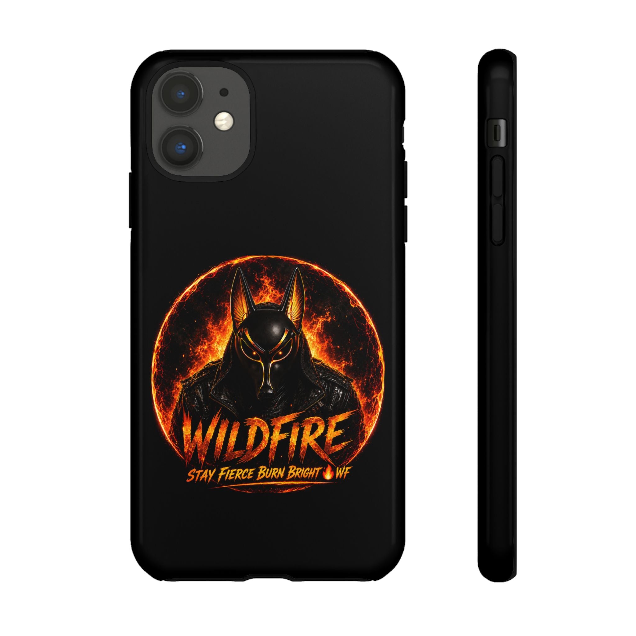 Wildfire Phone Case — Fierce Flaming Anubis Design, "Stay Fierce Burn Bright"