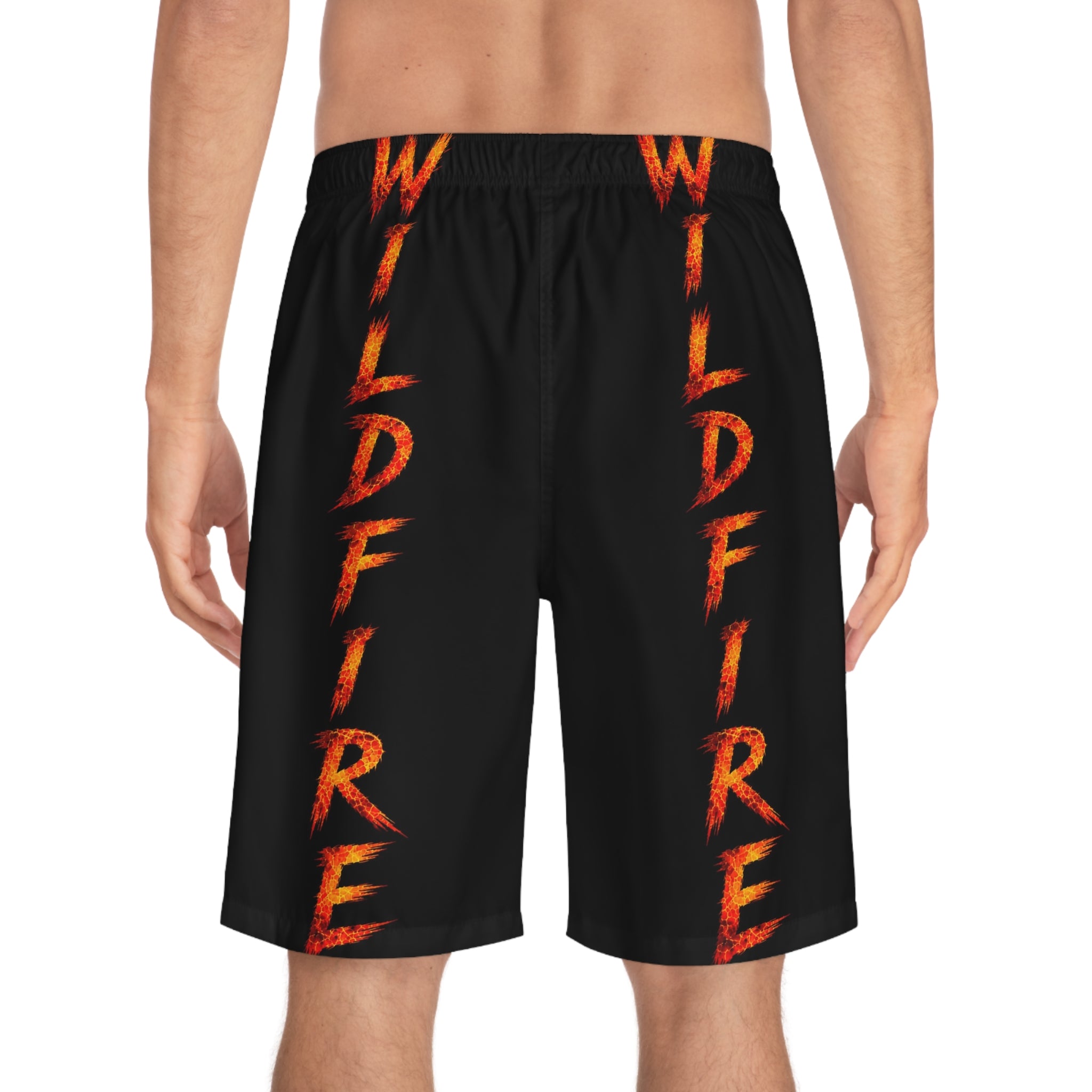 Wildfire Men’s Board Shorts — Fiery Anubis Graphic Swim Trunks