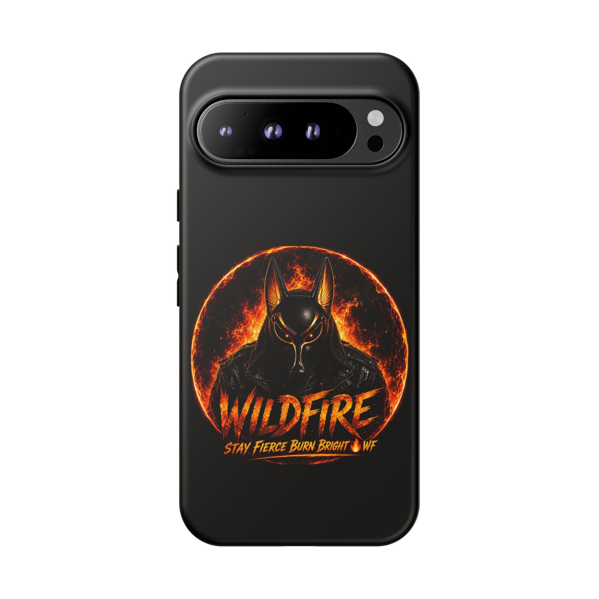 Wildfire Phone Case — Fierce Flaming Anubis Design, "Stay Fierce Burn Bright"