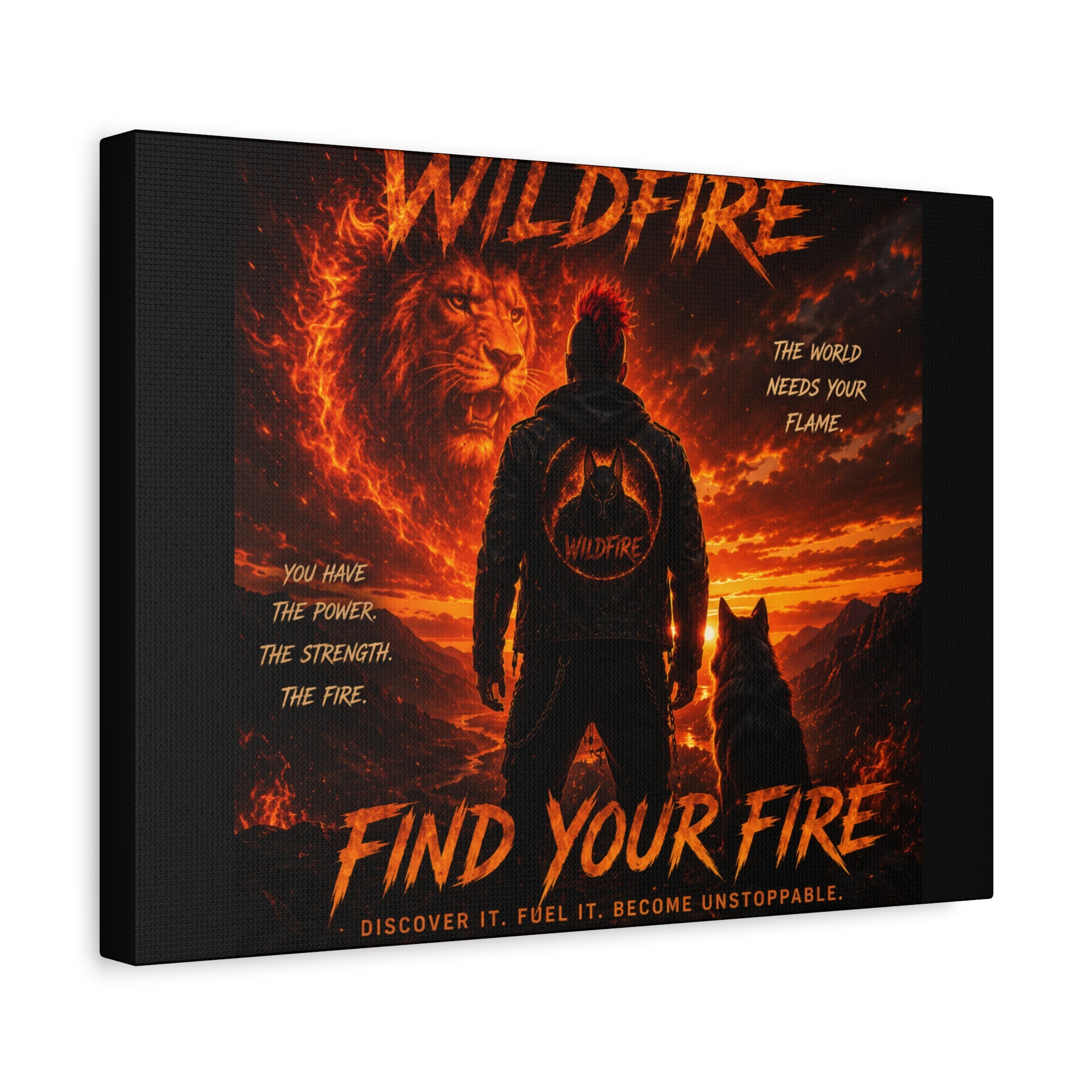 Wildfire 'Find Your Fire' Matte Canvas Wall Art — Inspirational Lion & Silhouette Scene
