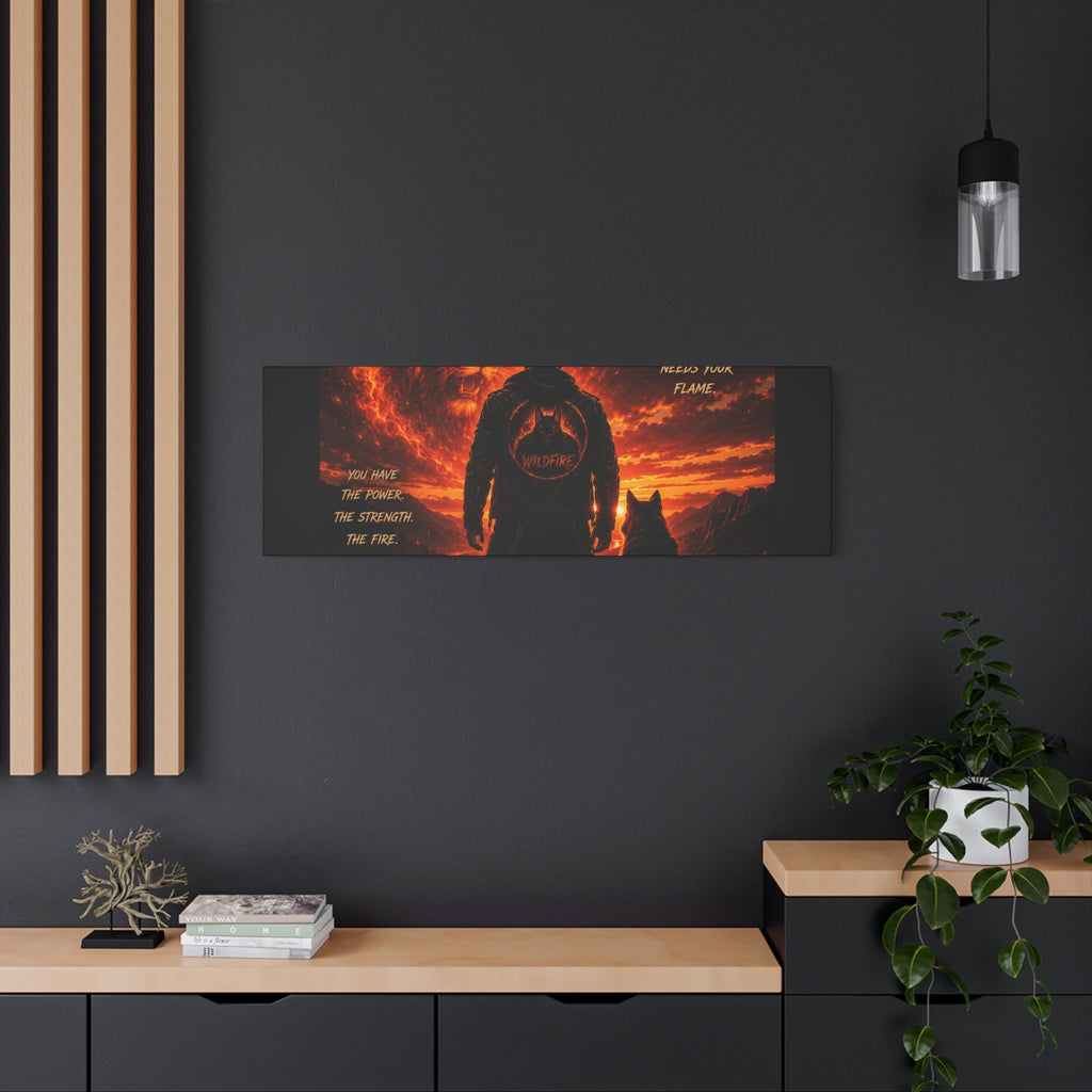 Wildfire 'Find Your Fire' Matte Canvas Wall Art — Inspirational Lion & Silhouette Scene