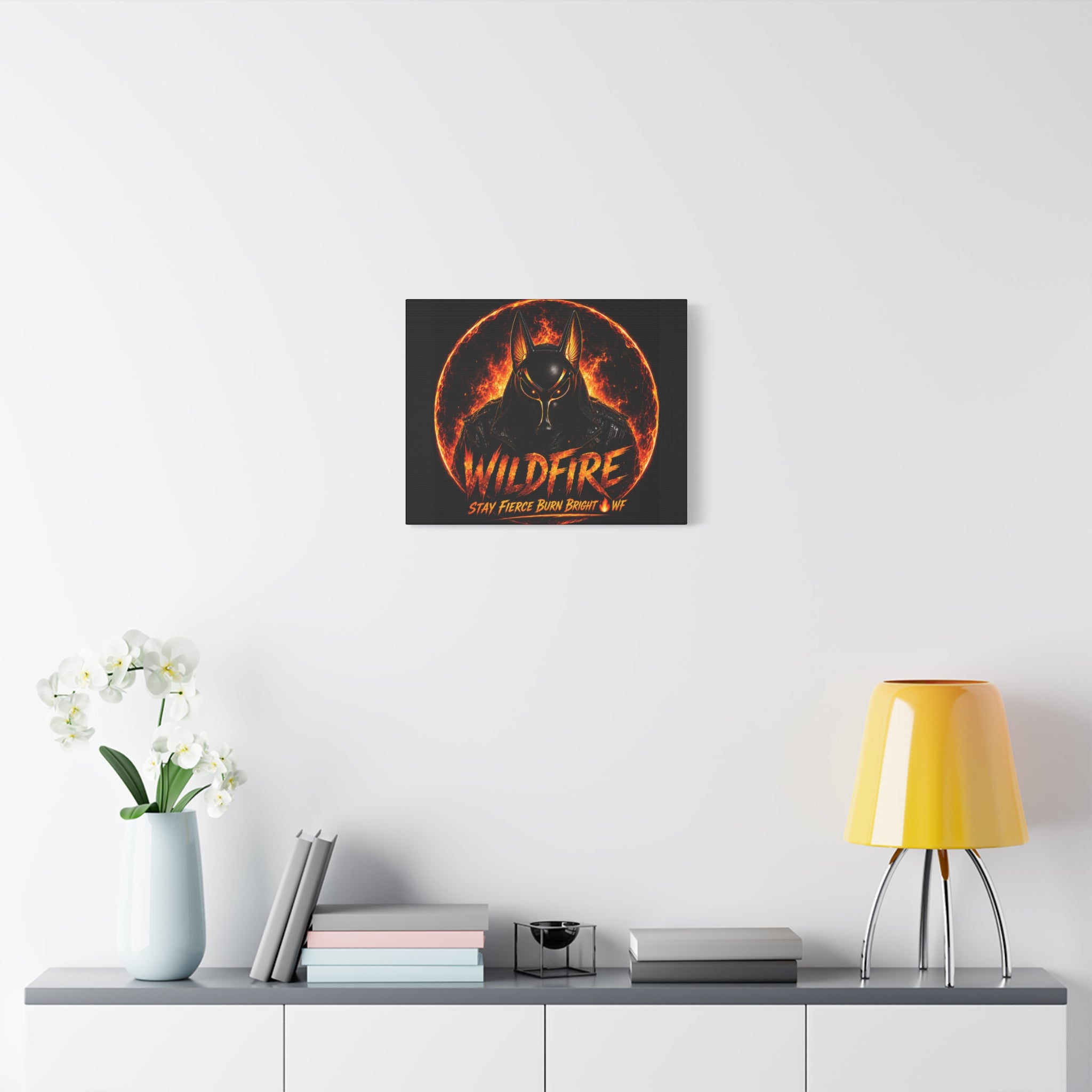 Wildfire Anubis Canvas — ‘WILDFIRE Stay Fierce Burn Bright’ Matte Stretched Wall Art