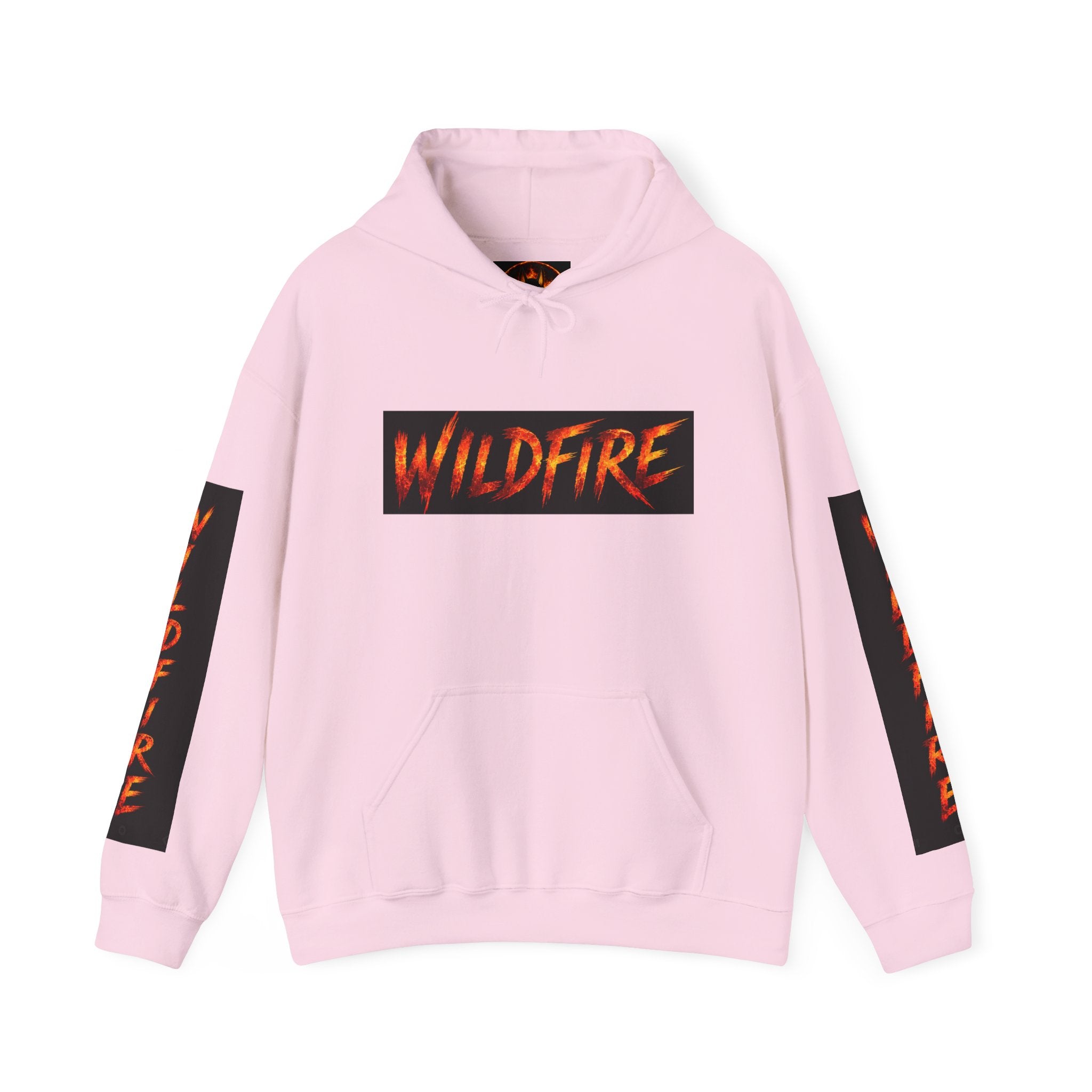 Wildfire Sekhmet's Fire Graphic Hoodie — Fiery Elemental Back Art & Sleeve Text