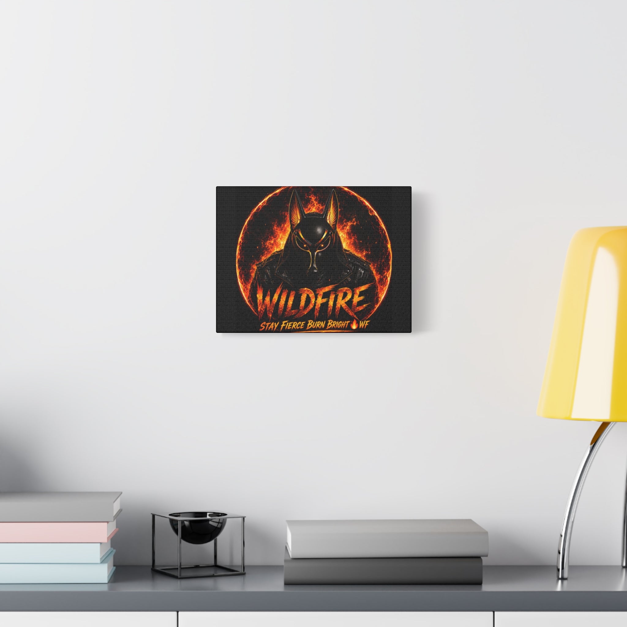 Wildfire Anubis Canvas — ‘WILDFIRE Stay Fierce Burn Bright’ Matte Stretched Wall Art