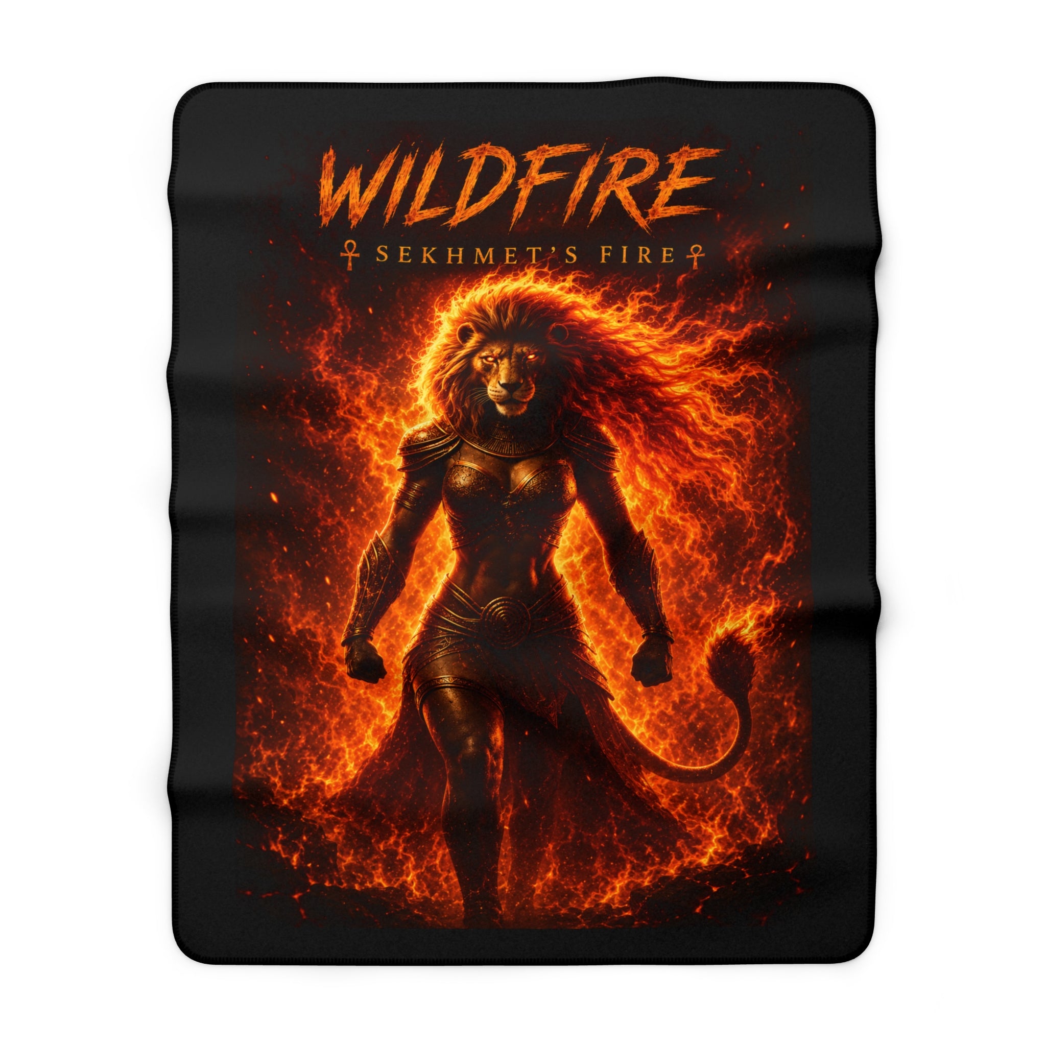 Wildfire Sherpa Fleece Blanket — 'Wildfire: Sekhmet's Fire' Fiery Lioness Throw