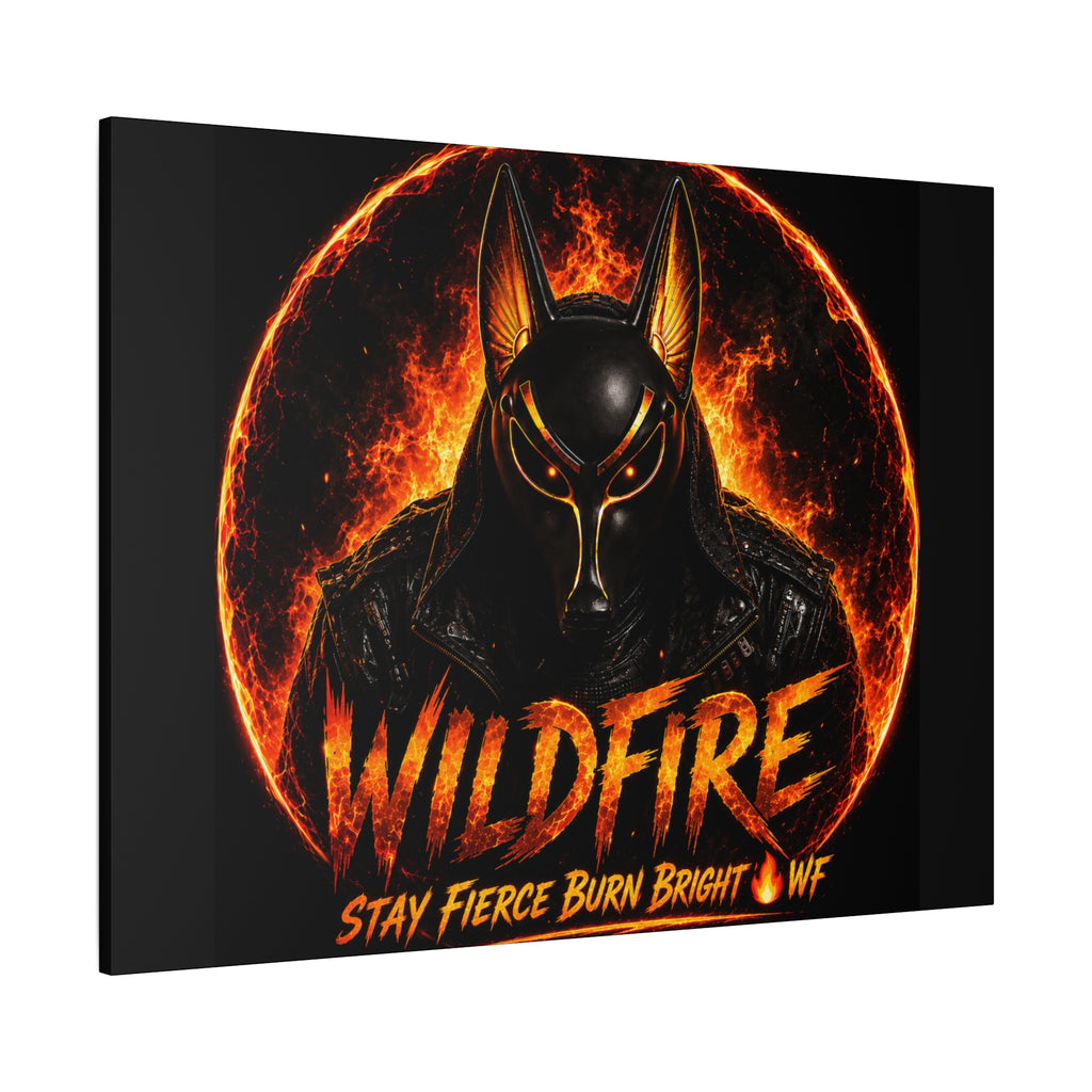 Wildfire Anubis Canvas — ‘WILDFIRE Stay Fierce Burn Bright’ Matte Stretched Wall Art