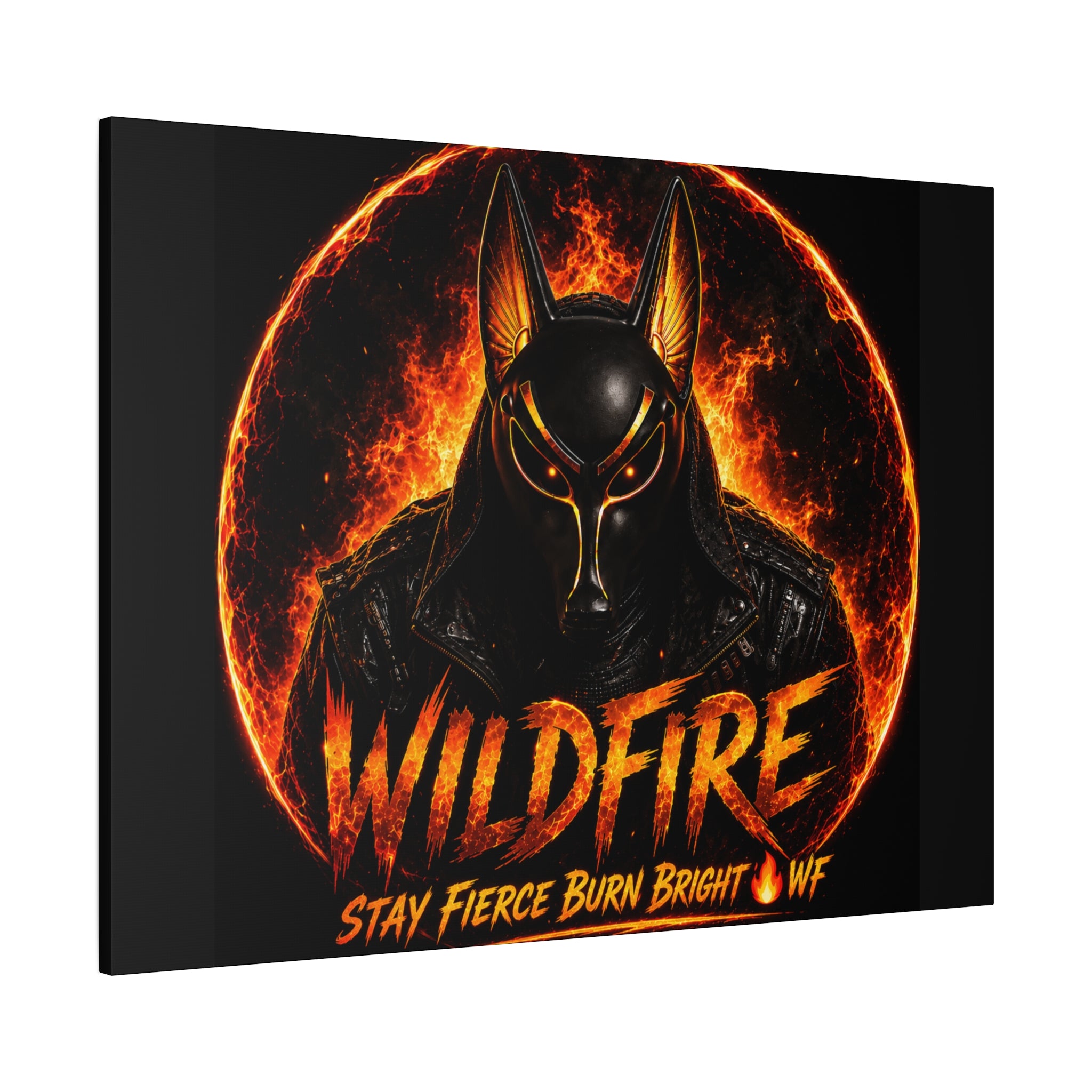 Wildfire Anubis Canvas — ‘WILDFIRE Stay Fierce Burn Bright’ Matte Stretched Wall Art