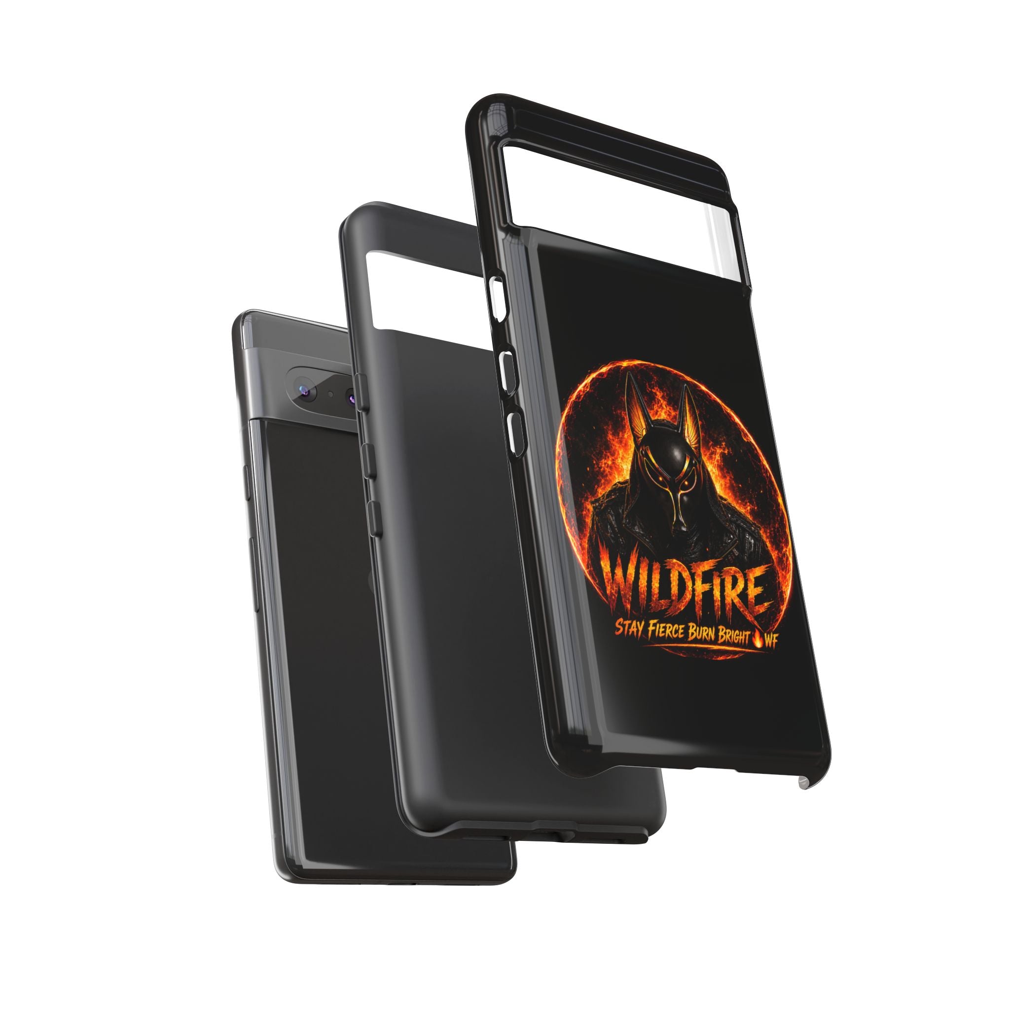 Wildfire Phone Case — Fierce Flaming Anubis Design, "Stay Fierce Burn Bright"