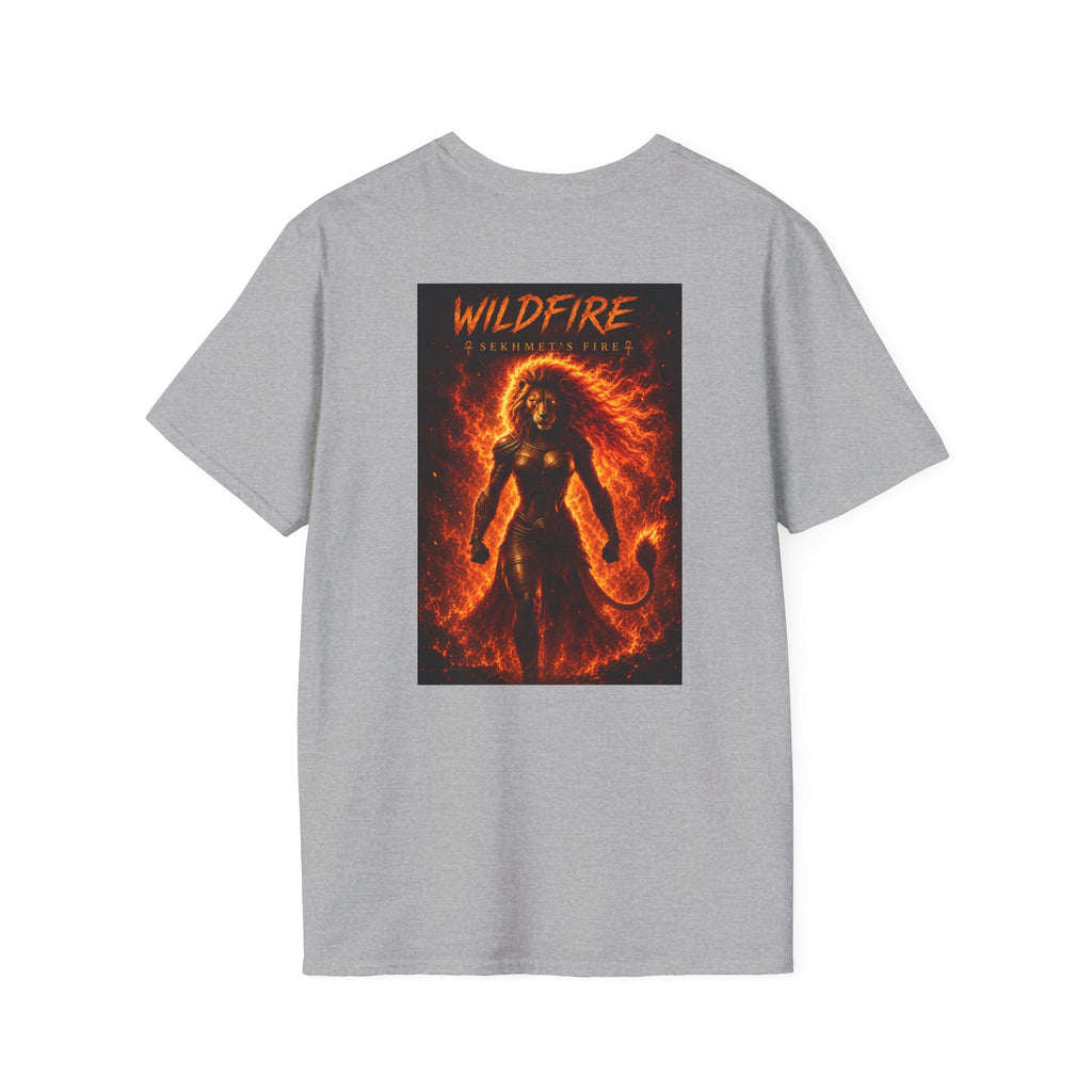 Wildfire Sekhmet's Fire Graphic T-Shirt — "Wildfire" Fiery Anubis Band Tee