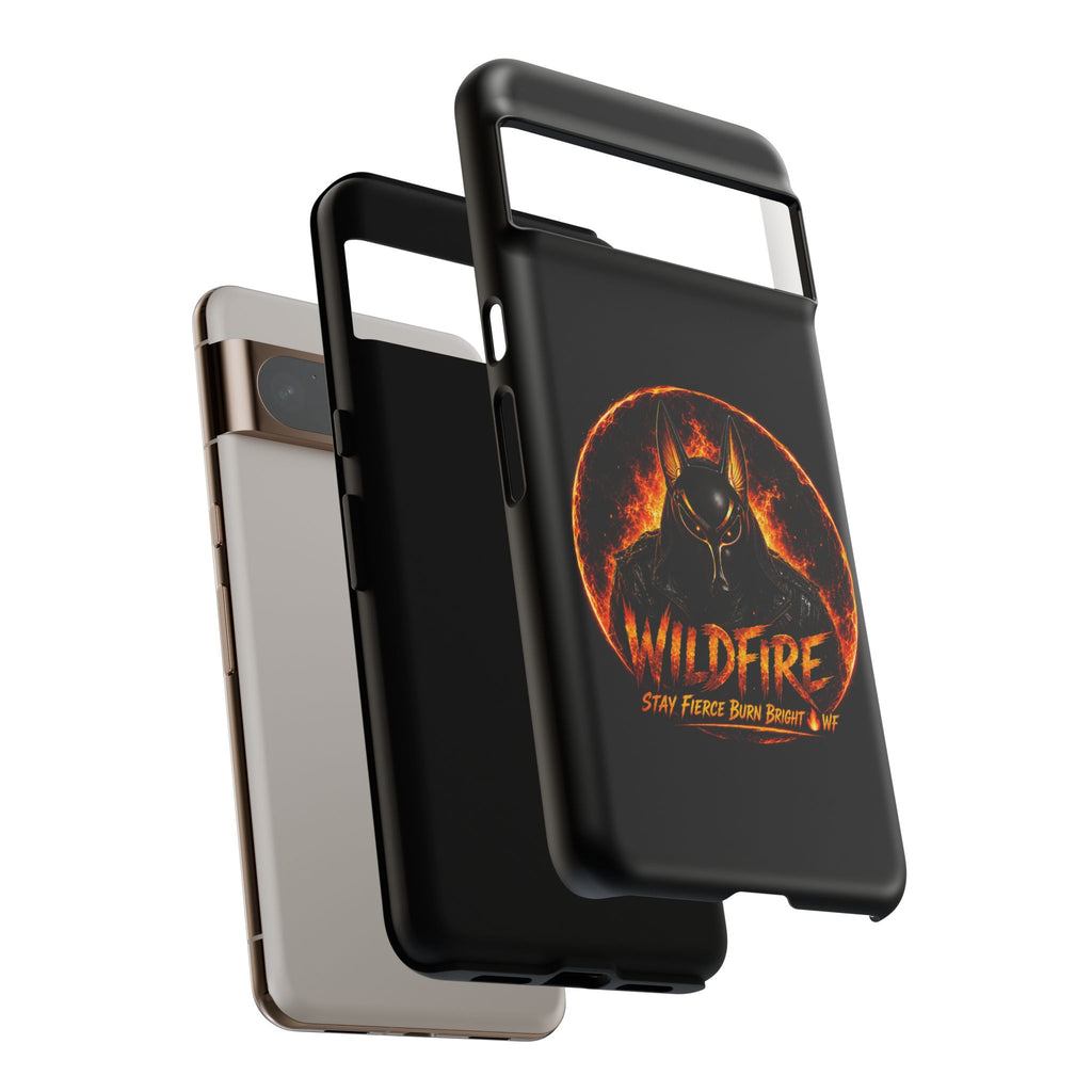 Wildfire Phone Case — Fierce Flaming Anubis Design, "Stay Fierce Burn Bright"