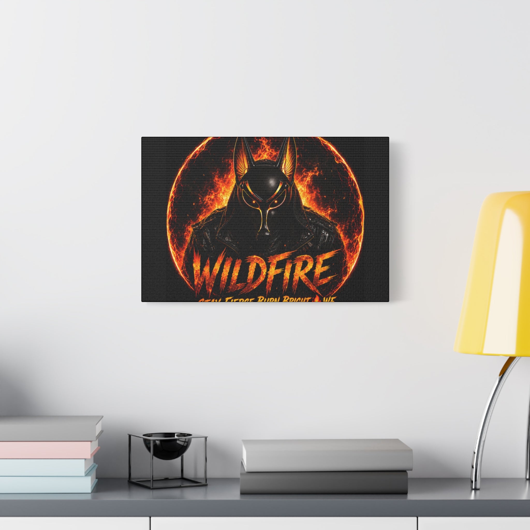 Wildfire Anubis Canvas — ‘WILDFIRE Stay Fierce Burn Bright’ Matte Stretched Wall Art