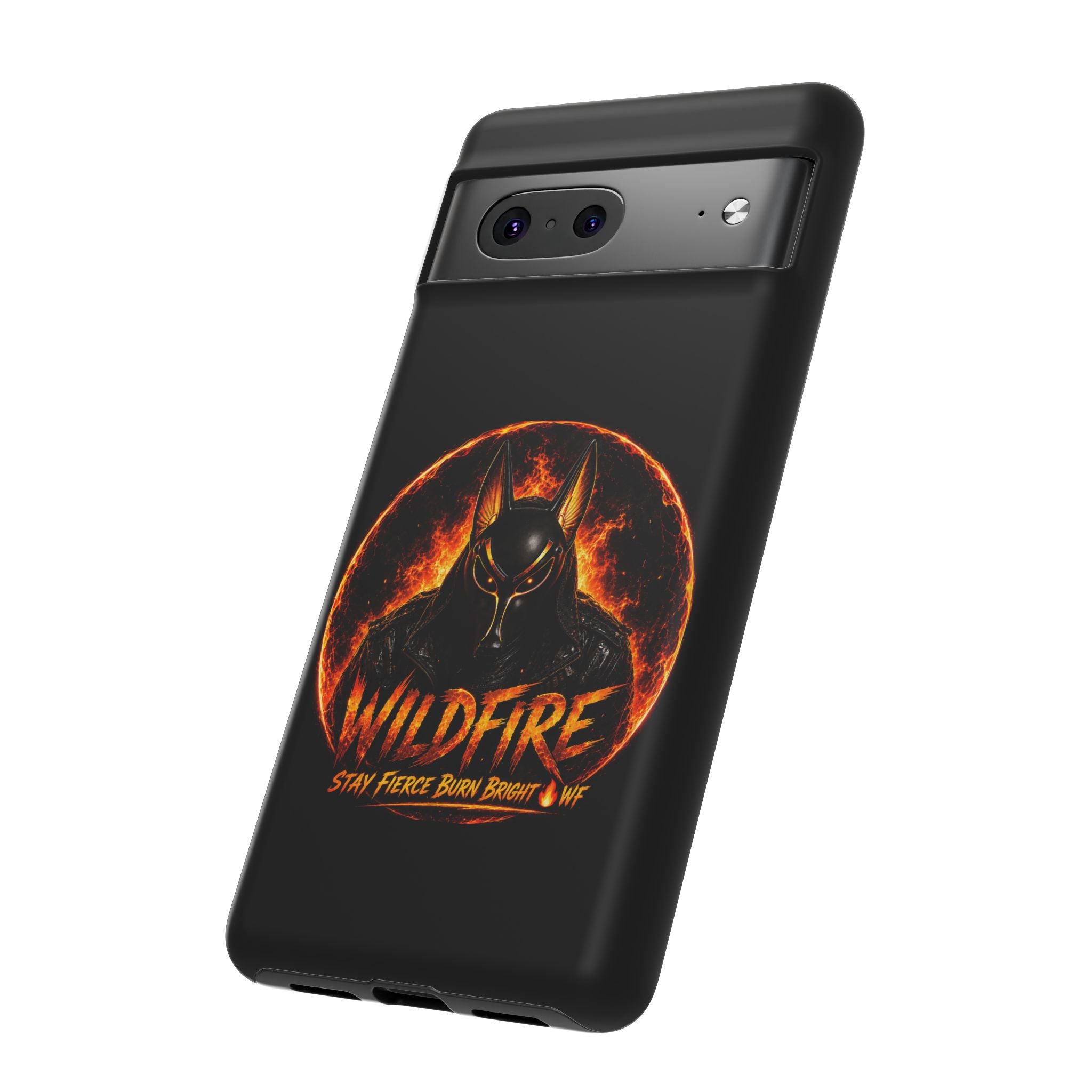 Wildfire Phone Case — Fierce Flaming Anubis Design, "Stay Fierce Burn Bright"