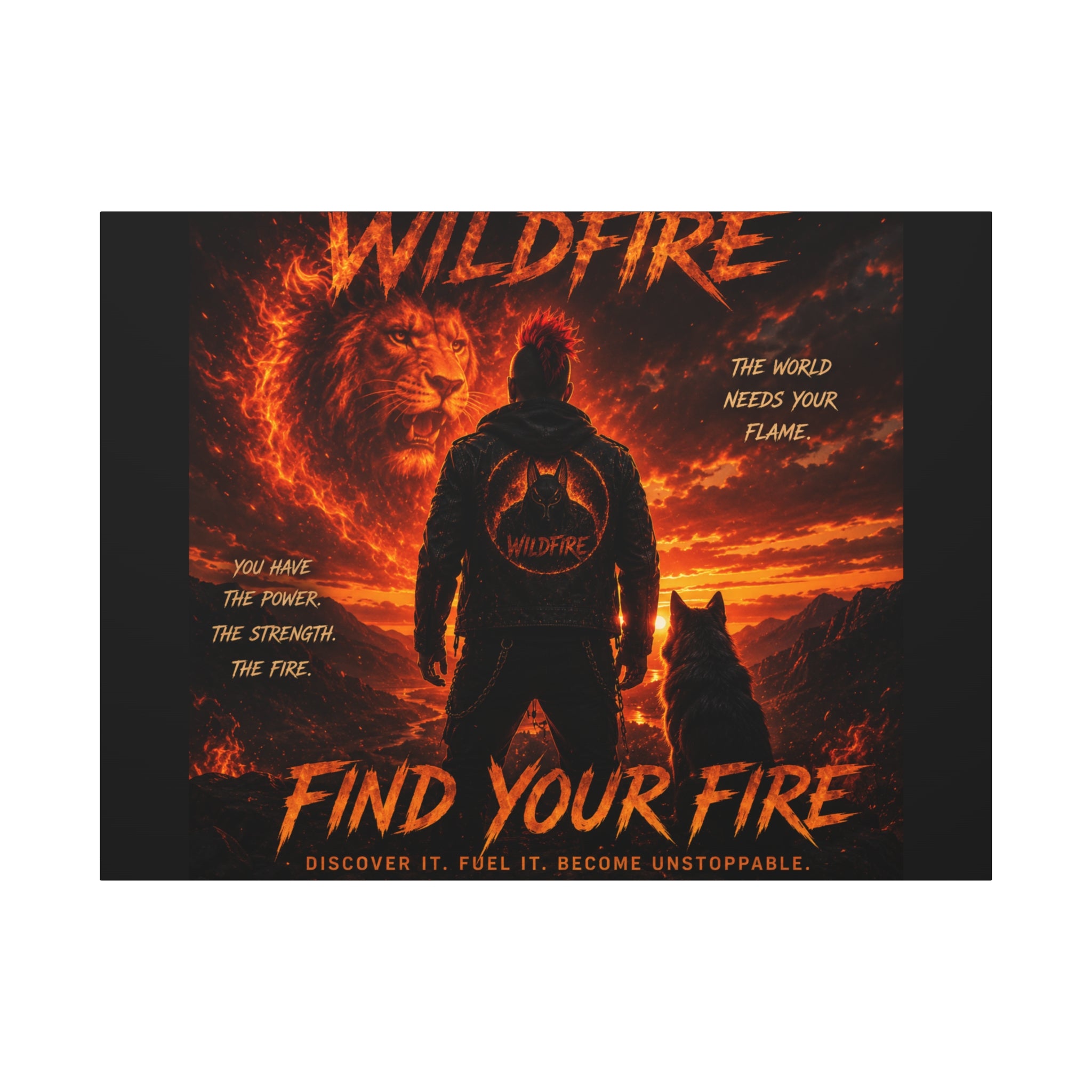 Wildfire 'Find Your Fire' Matte Canvas Wall Art — Inspirational Lion & Silhouette Scene