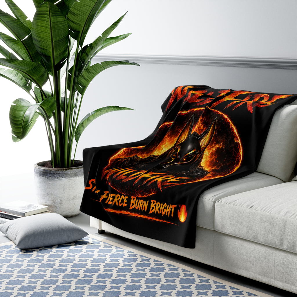 Wildfire Sherpa Blanket - 'Stay Fierce Burn Bright' Fiery Anubis Design