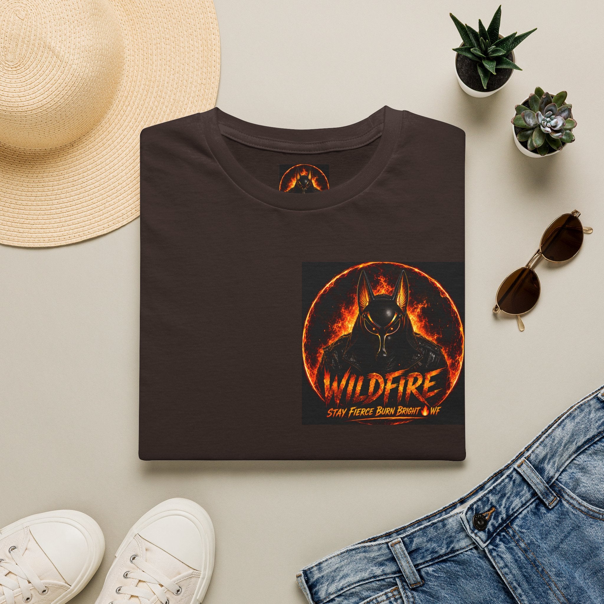 Wildfire Sekhmet's Fire Graphic T-Shirt — "Wildfire" Fiery Anubis Band Tee