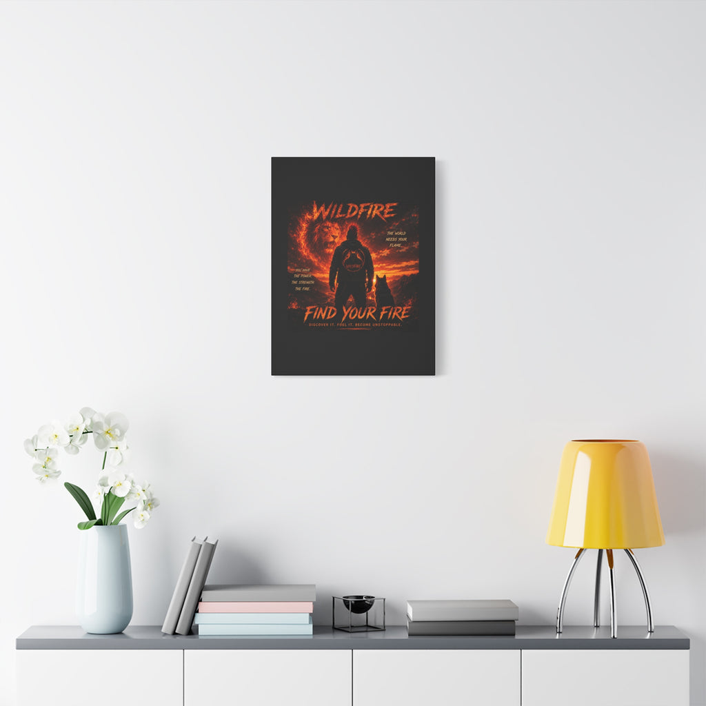 Wildfire 'Find Your Fire' Matte Canvas Wall Art — Inspirational Lion & Silhouette Scene
