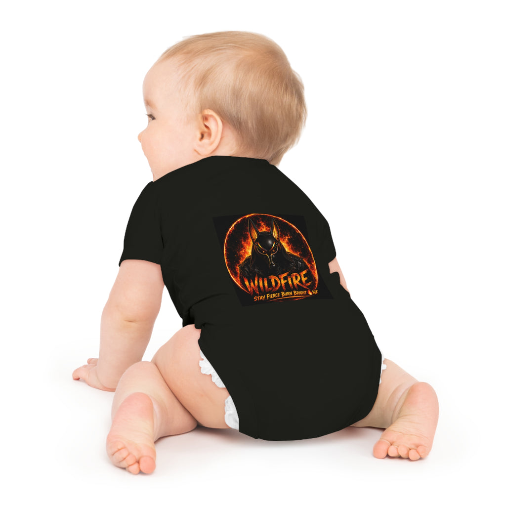 Wildfire Baby Bodysuit — Fiery Anubis Graphic Infant Onesie