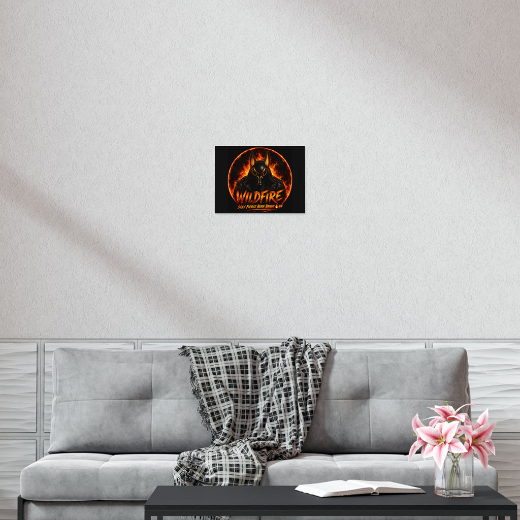 Wildfire Poster — Fiery Anubis Illustration with 'Stay Fierce Burn Bright'
