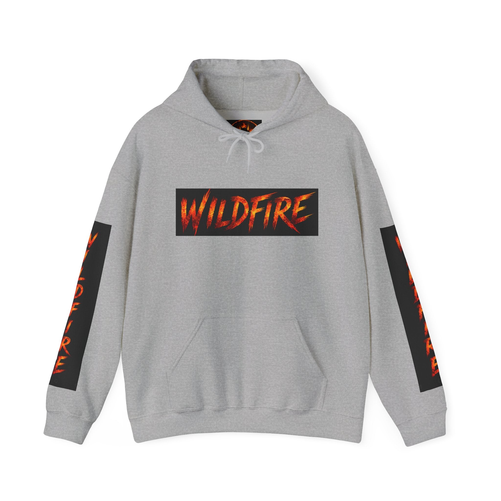 Wildfire Sekhmet's Fire Graphic Hoodie — Fiery Elemental Back Art & Sleeve Text