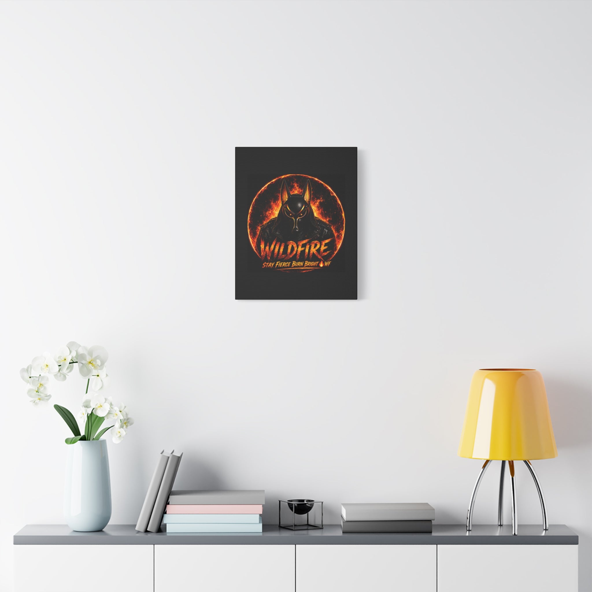 Wildfire Anubis Canvas — ‘WILDFIRE Stay Fierce Burn Bright’ Matte Stretched Wall Art