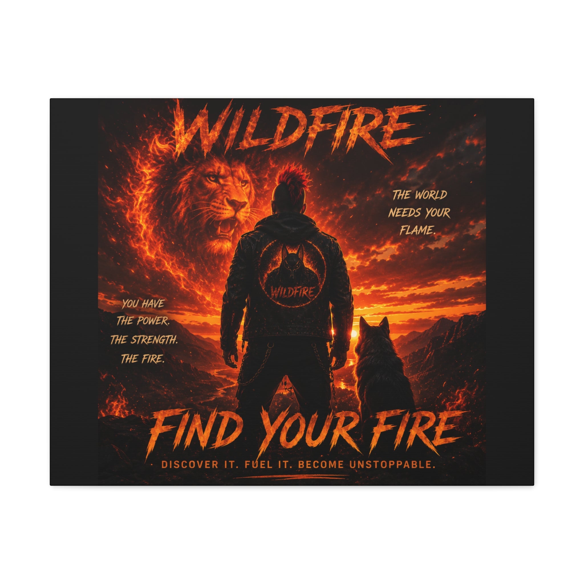 Wildfire 'Find Your Fire' Matte Canvas Wall Art — Inspirational Lion & Silhouette Scene