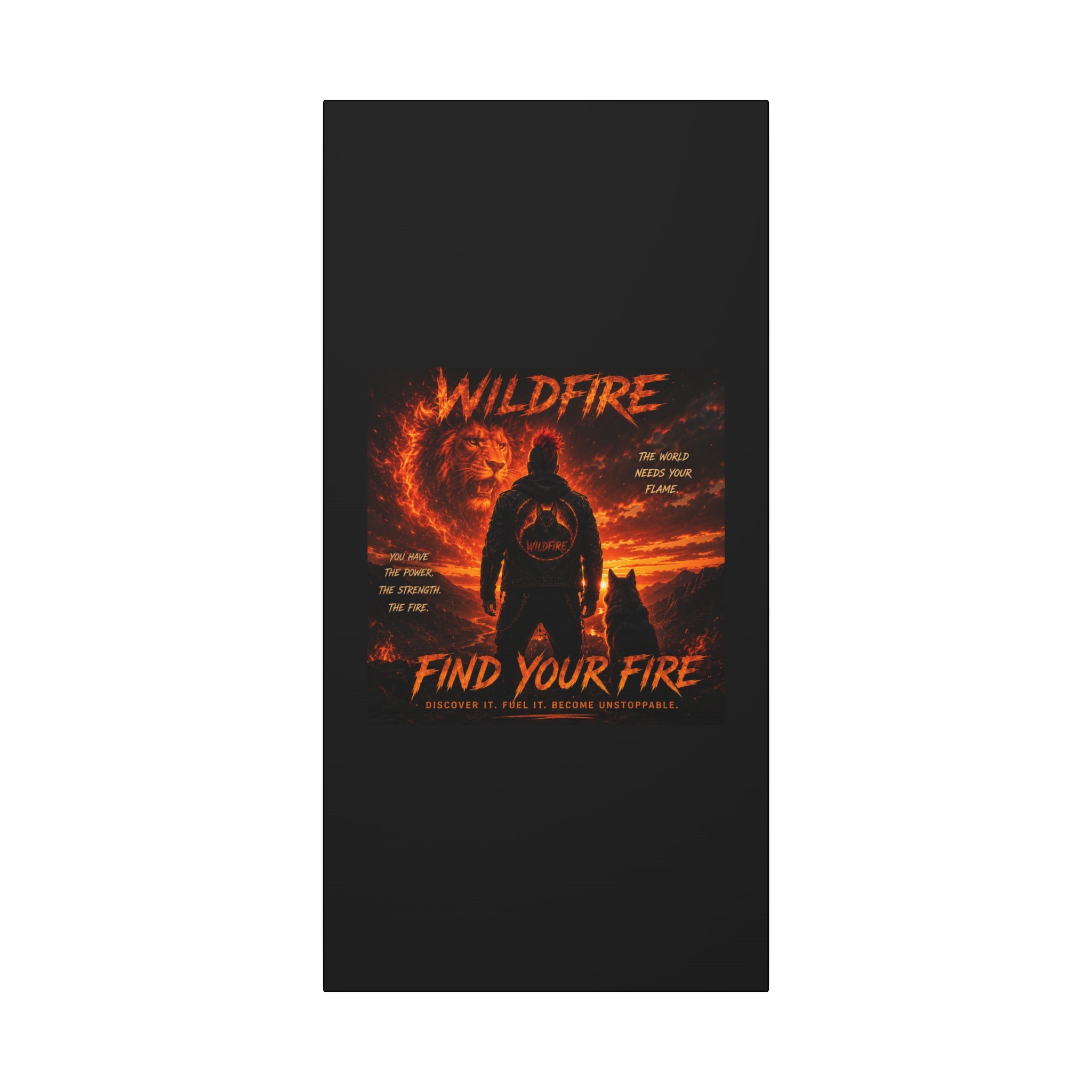 Wildfire 'Find Your Fire' Matte Canvas Wall Art — Inspirational Lion & Silhouette Scene