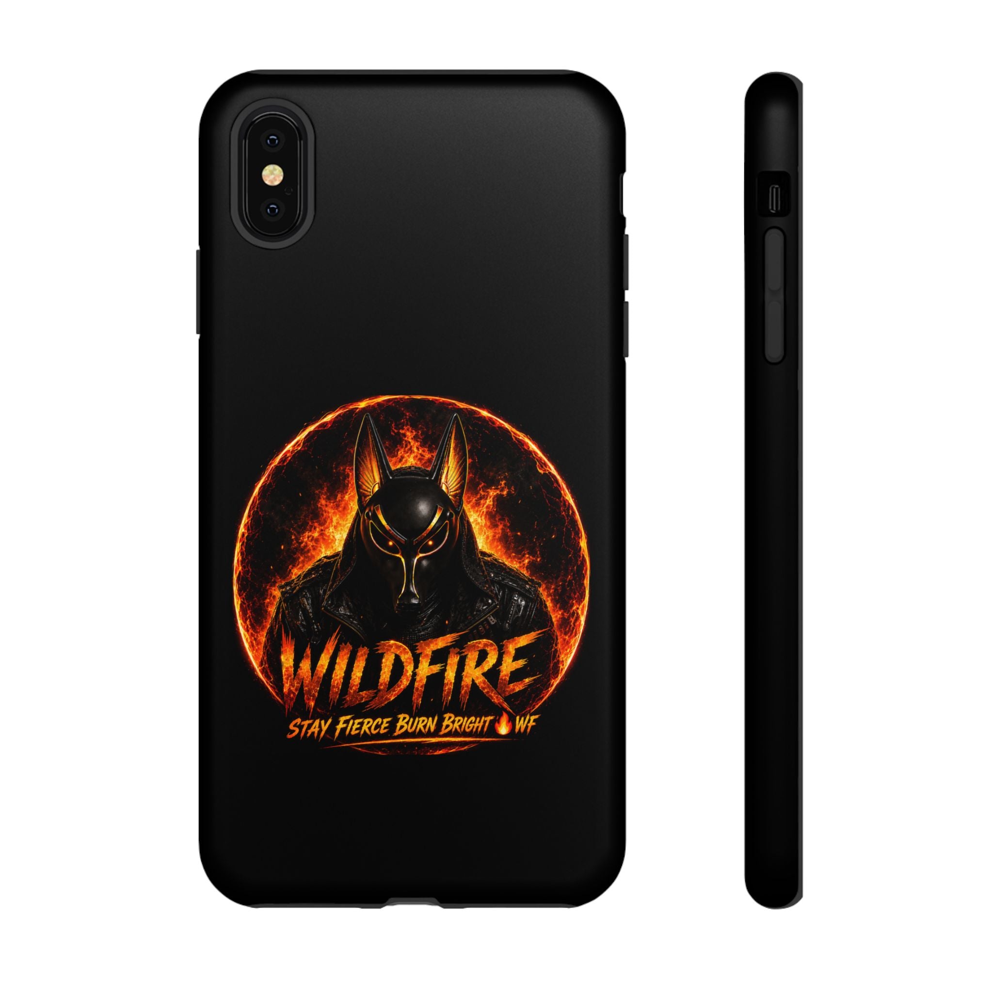 Wildfire Phone Case — Fierce Flaming Anubis Design, "Stay Fierce Burn Bright"