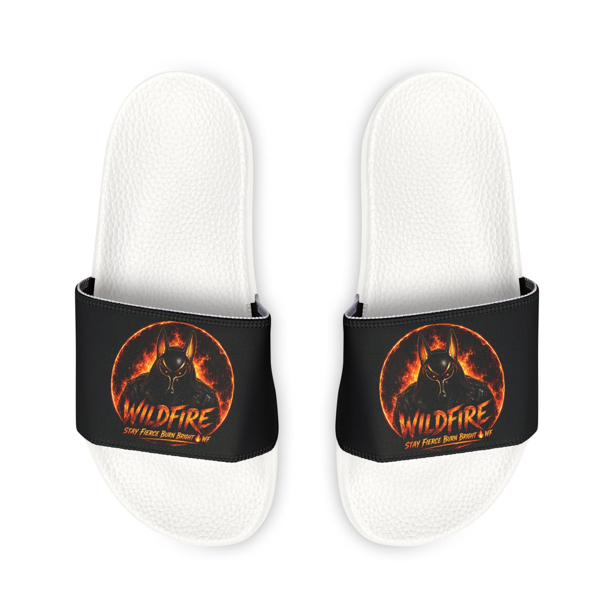 Youth Slide Sandals — Fiery Anubis Logo Adjustable Strap