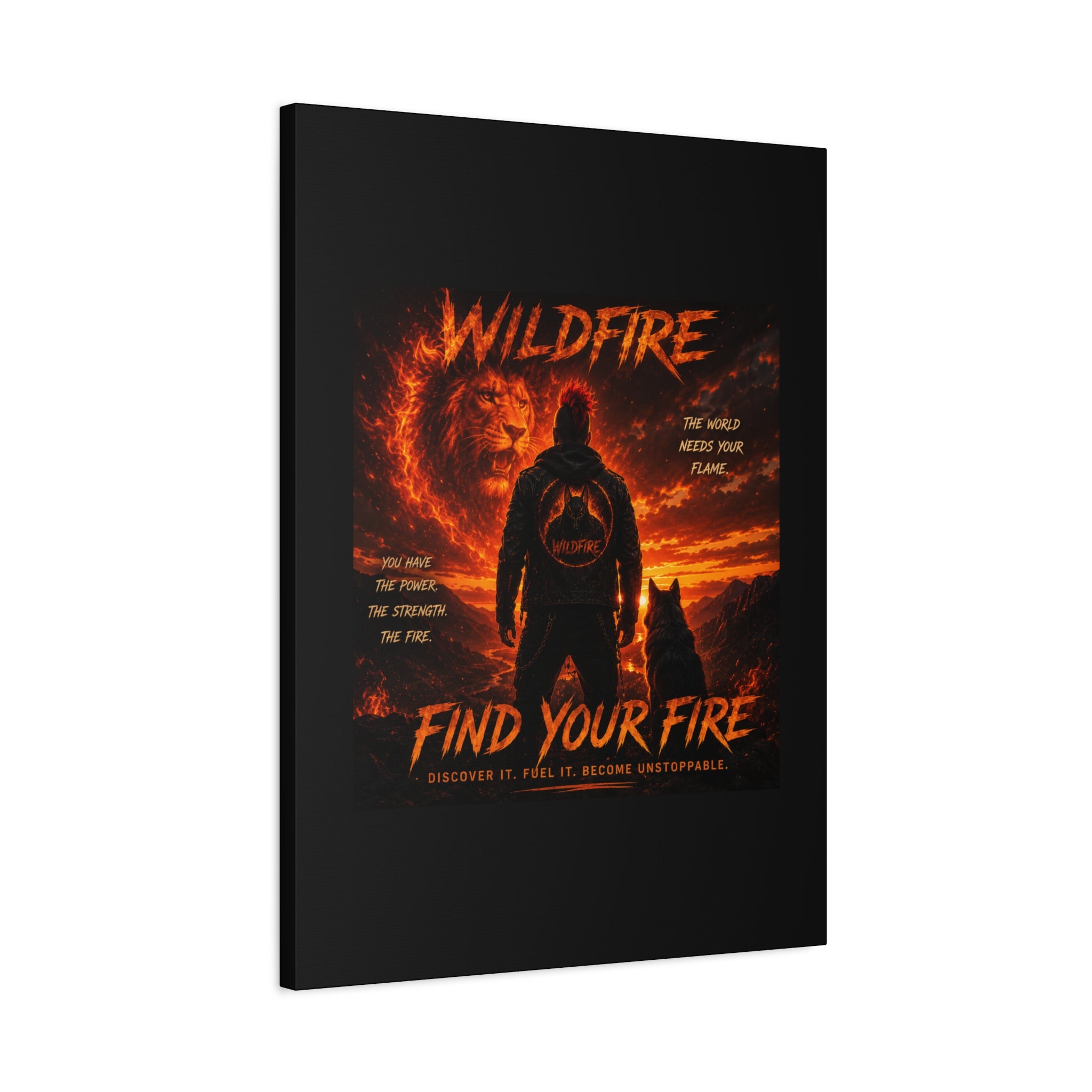 Wildfire 'Find Your Fire' Matte Canvas Wall Art — Inspirational Lion & Silhouette Scene