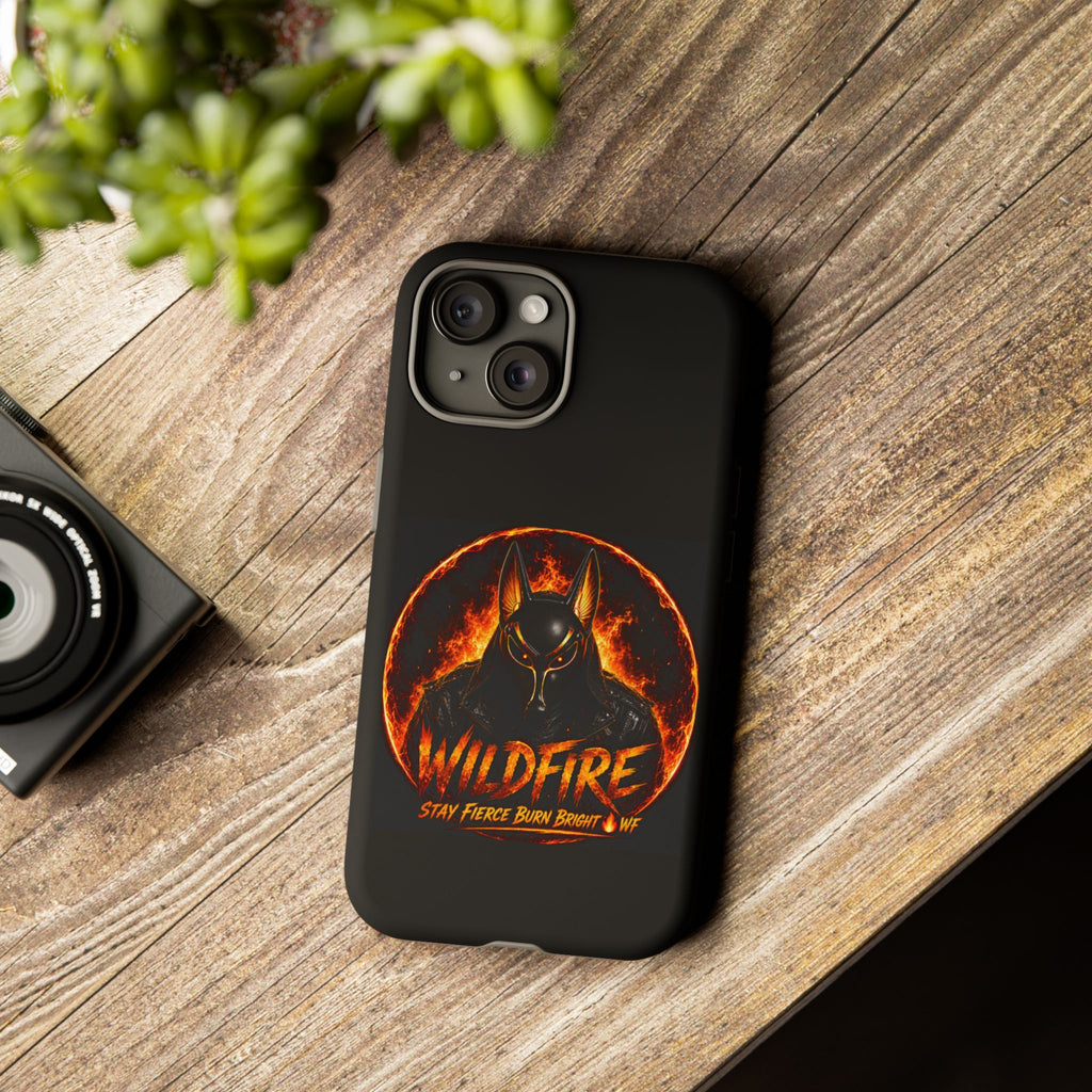 Wildfire Phone Case — Fierce Flaming Anubis Design, "Stay Fierce Burn Bright"