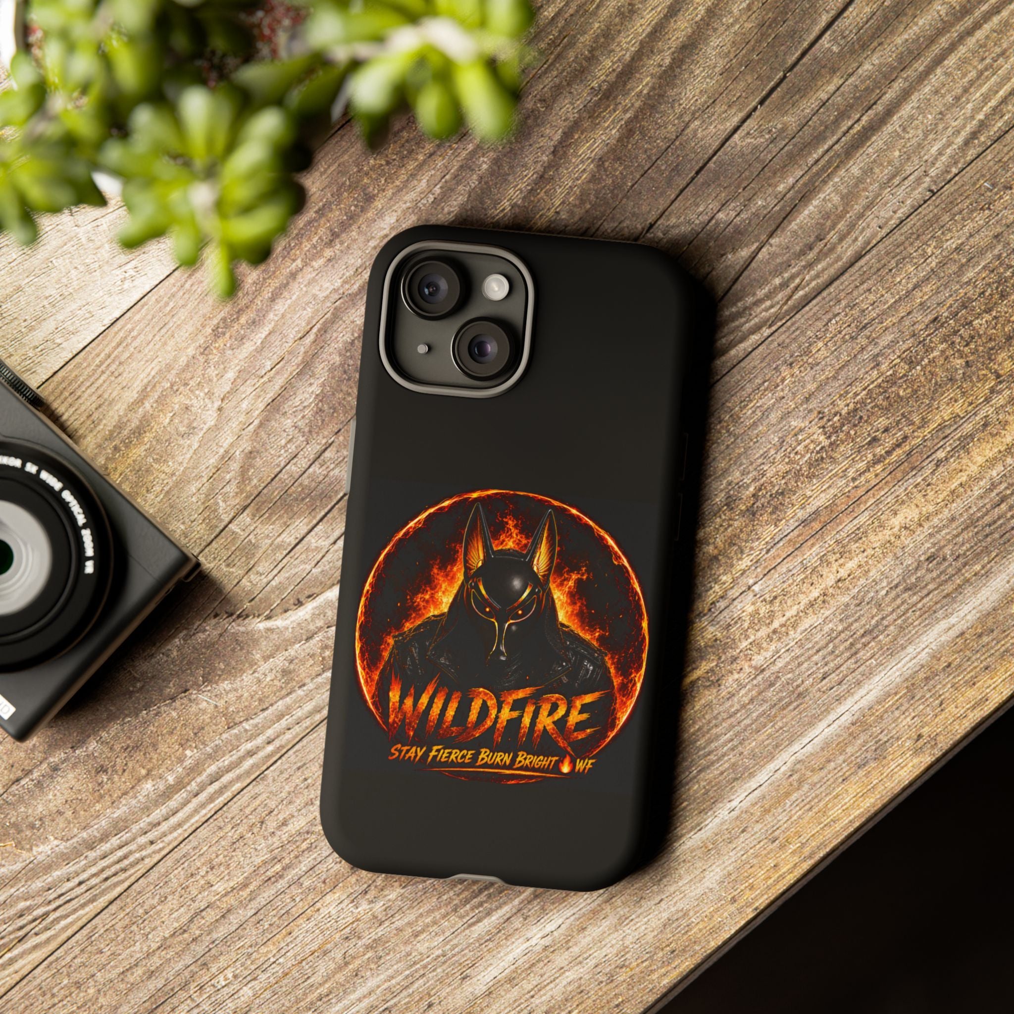 Wildfire Phone Case — Fierce Flaming Anubis Design, "Stay Fierce Burn Bright"